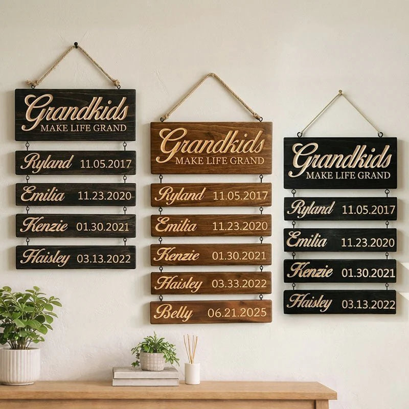 Personalized Family & Grandkids Hanging Sign | Deep Engraved Edition