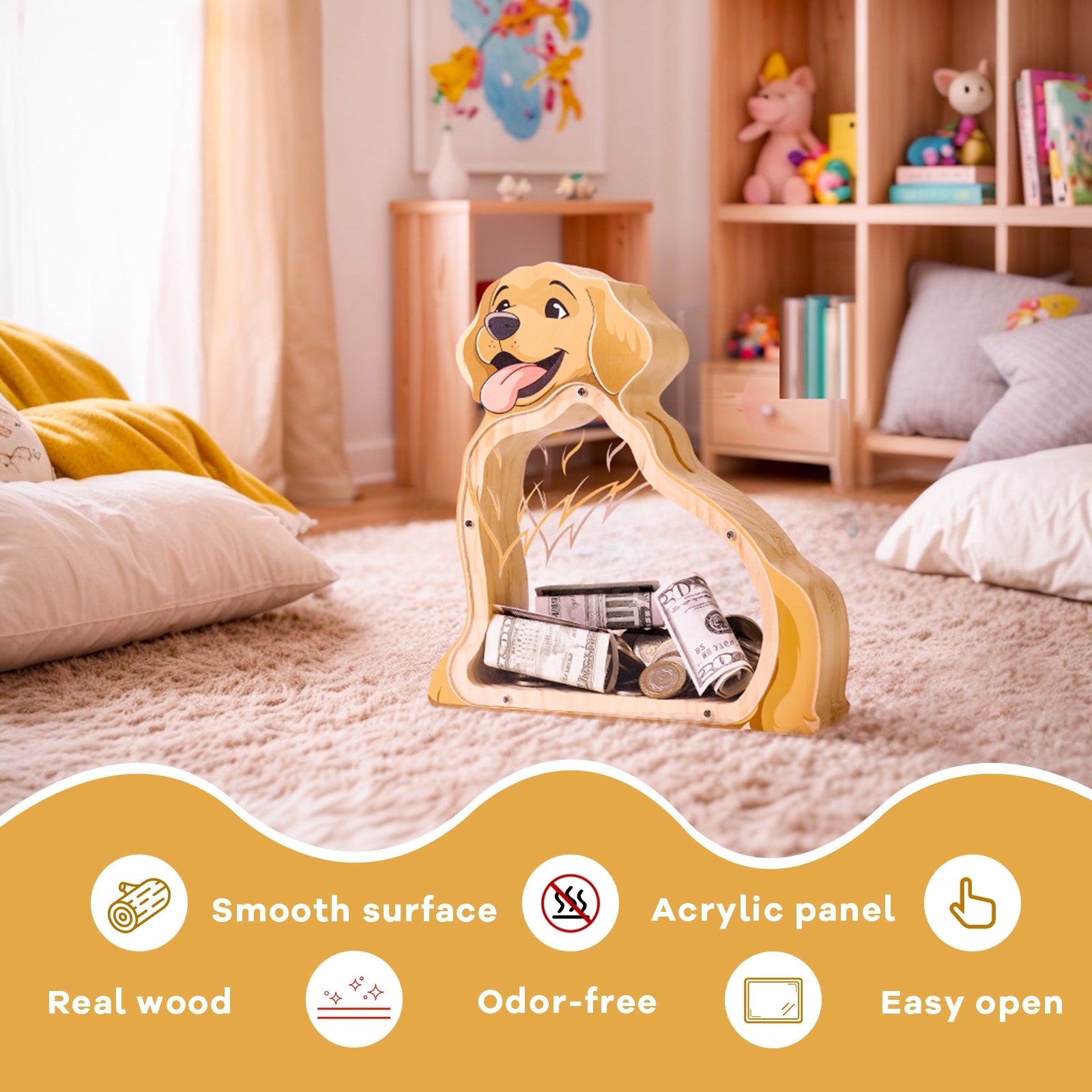 Adorable & Functional Wooden Dog Piggy Bank – Perfect Gift for Kids & Adults