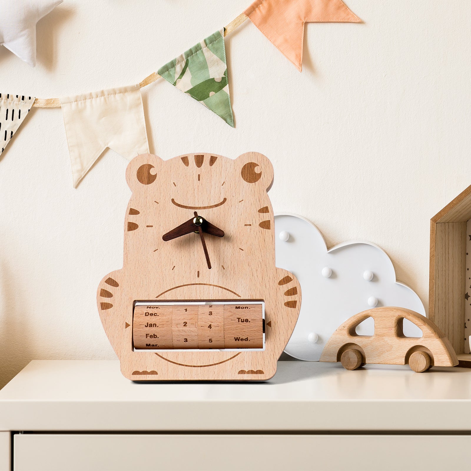 Wooden Frog Calendar Clock - Whimsical Timekeeper & Desk Decor