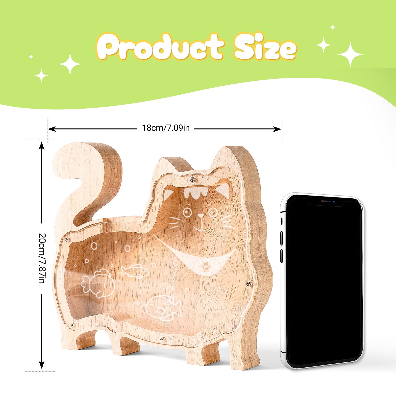 Wooden Cat Piggy Bank: Animal Style, Indestructible, Perfect Gift