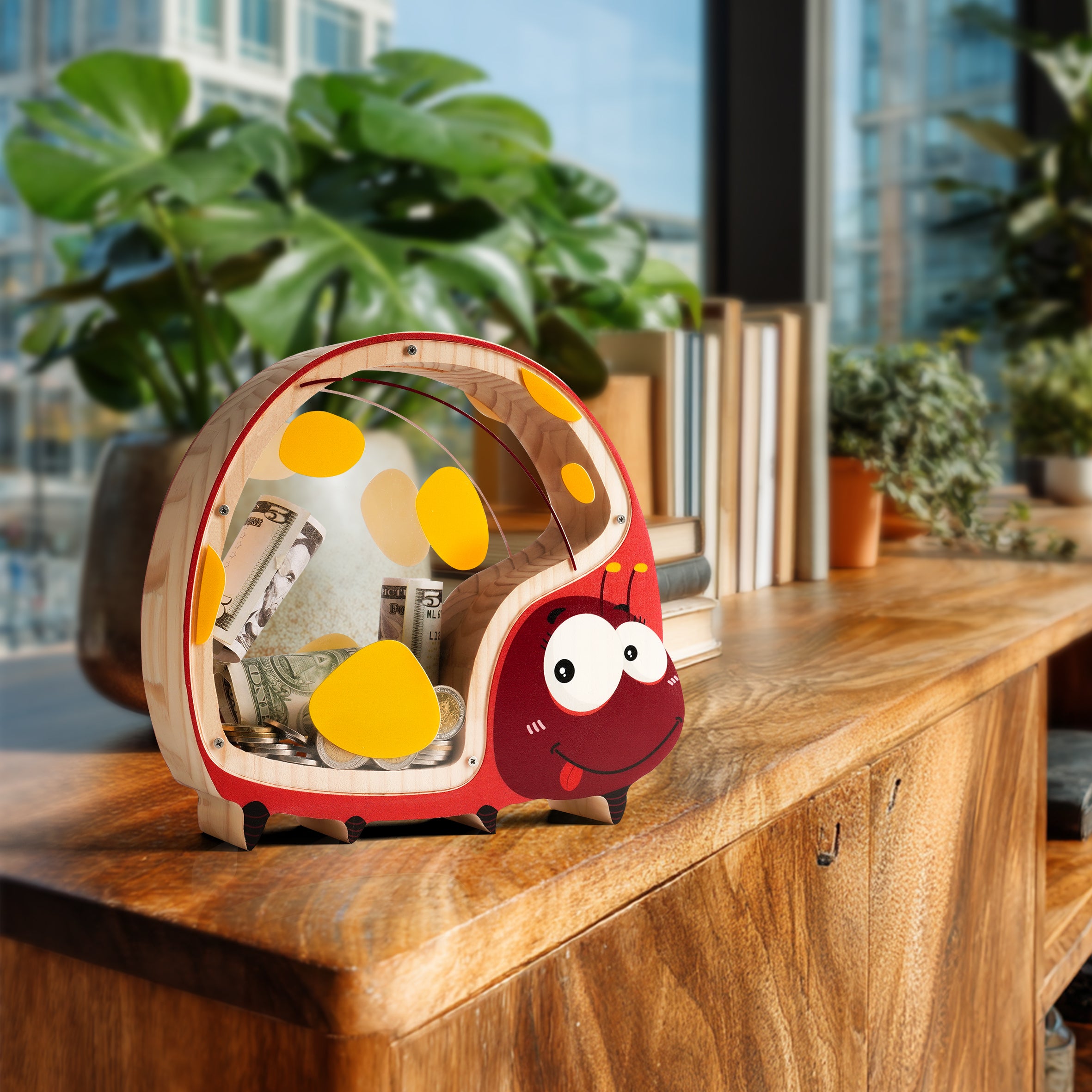 Wooden Ladybug Piggy Bank - Adorable & Educational Money Box for Kids