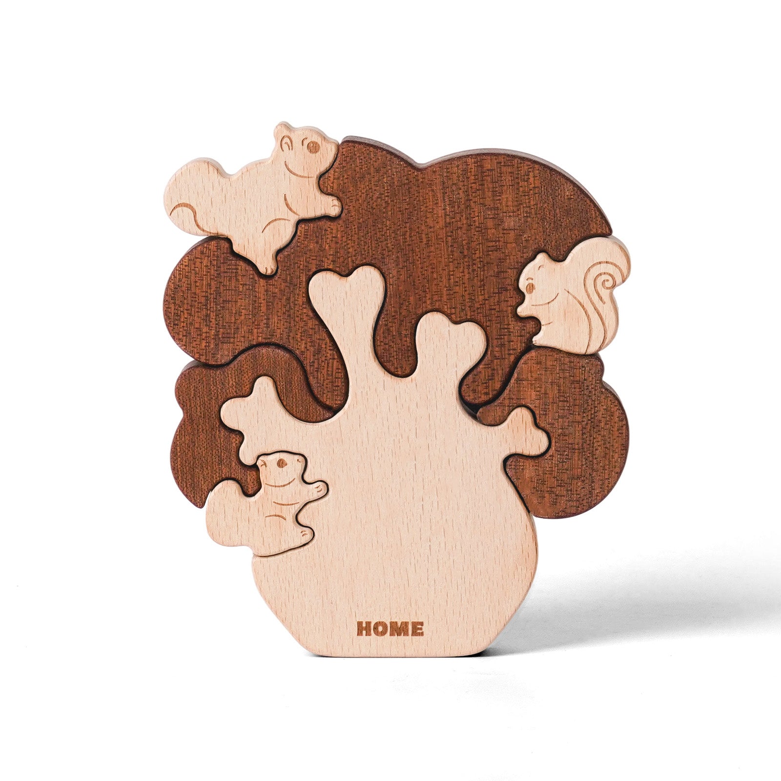 "Whimsical Squirrel Tree" Wooden Hugging Statue - Playful Forest Decor & Gift