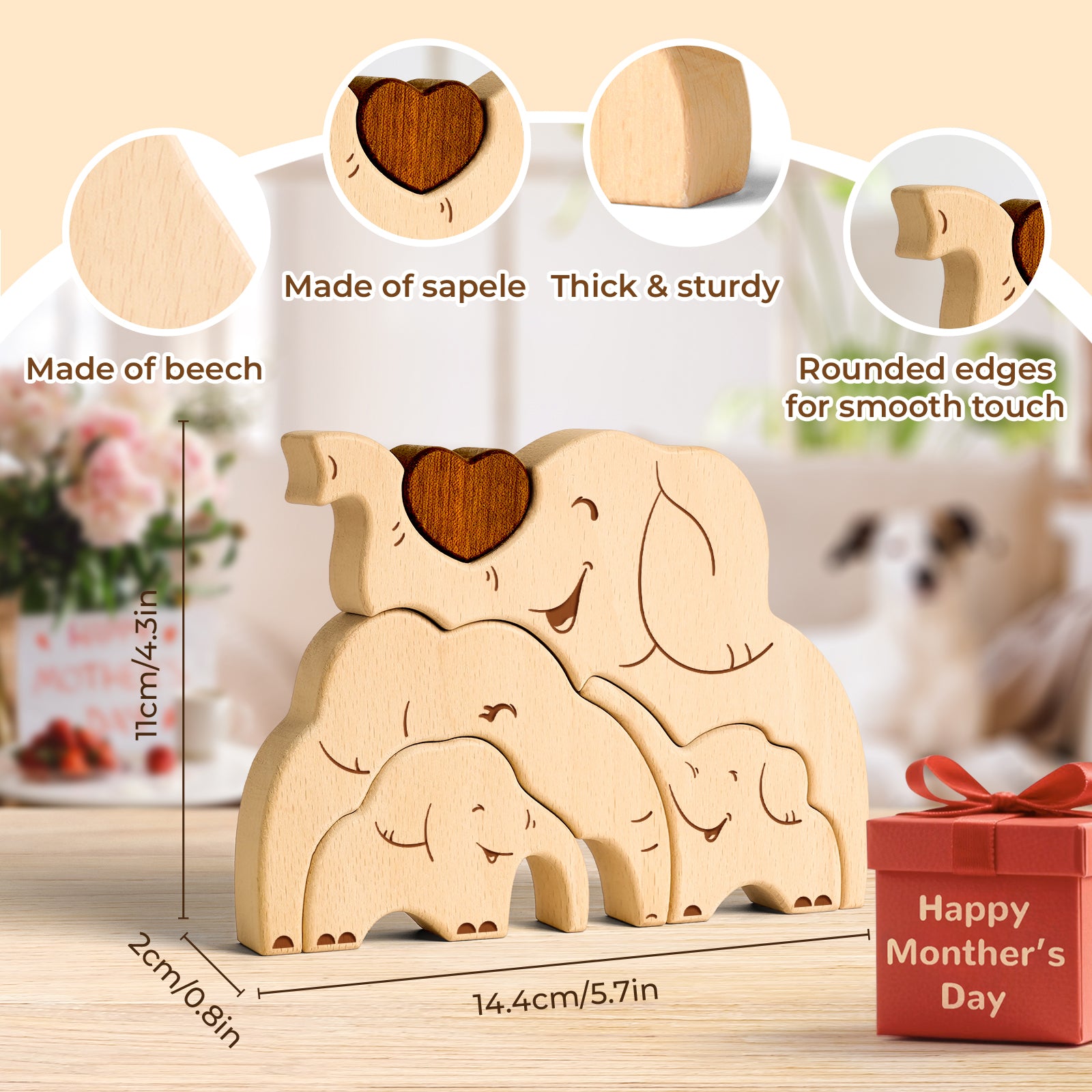 Wooden Elephant Family Set - Heartwarming Keepsake & Personalized Home Decor