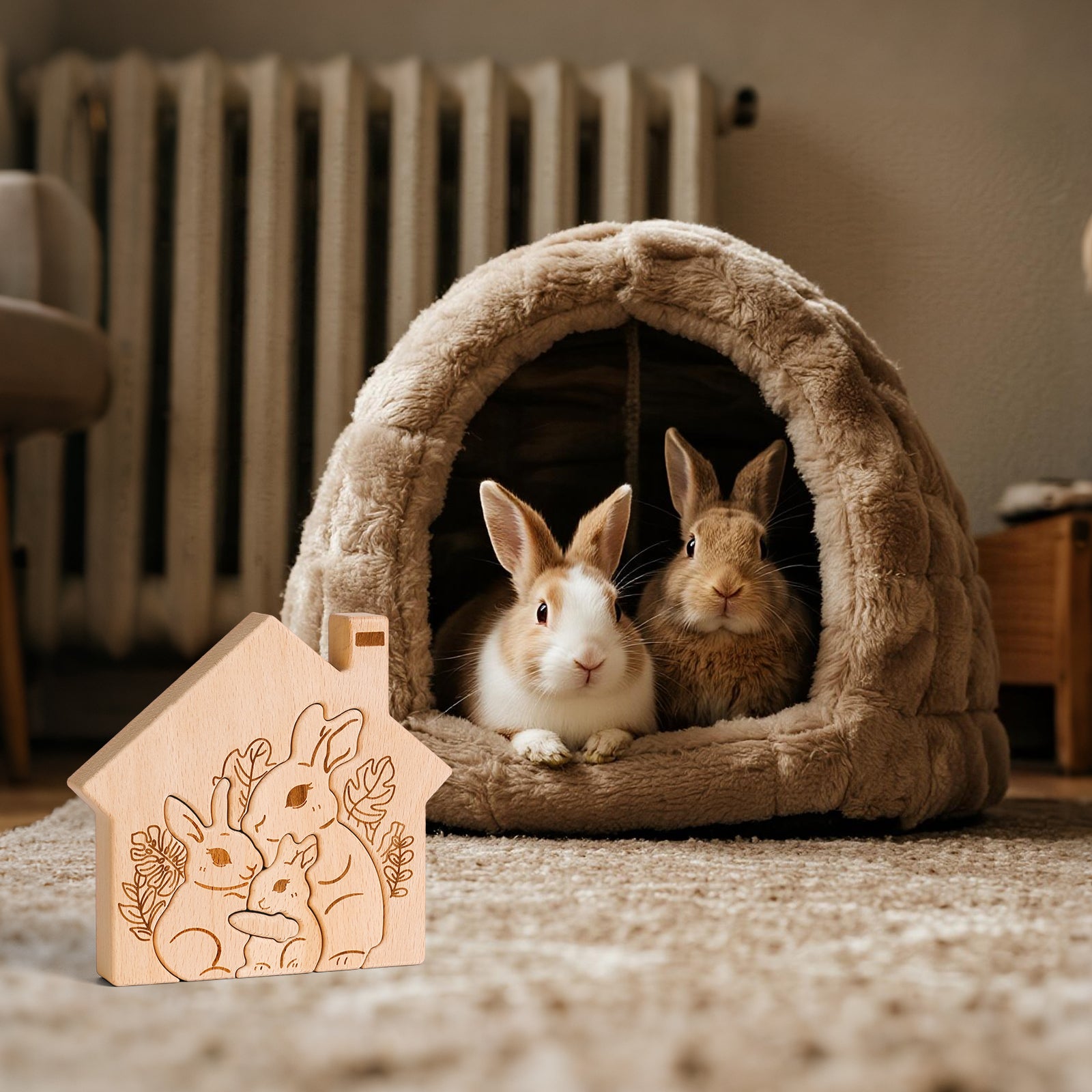 "Bunny Burrow" Wooden Hugging Statue - Whimsical Home Decor & Gift