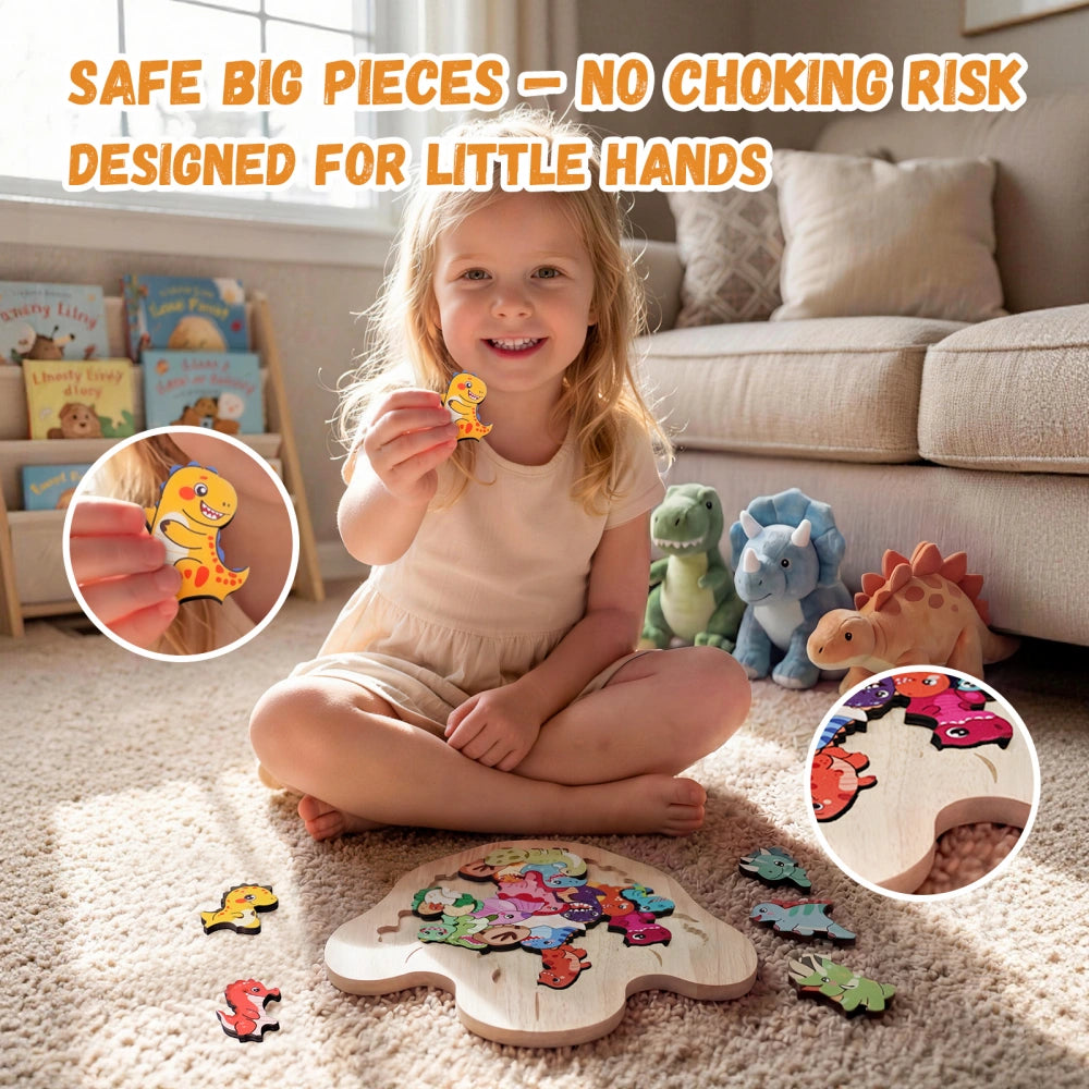 Roar-some Dino Big-Piece Wooden Puzzle | Prehistoric Adventure Toy for Toddlers
