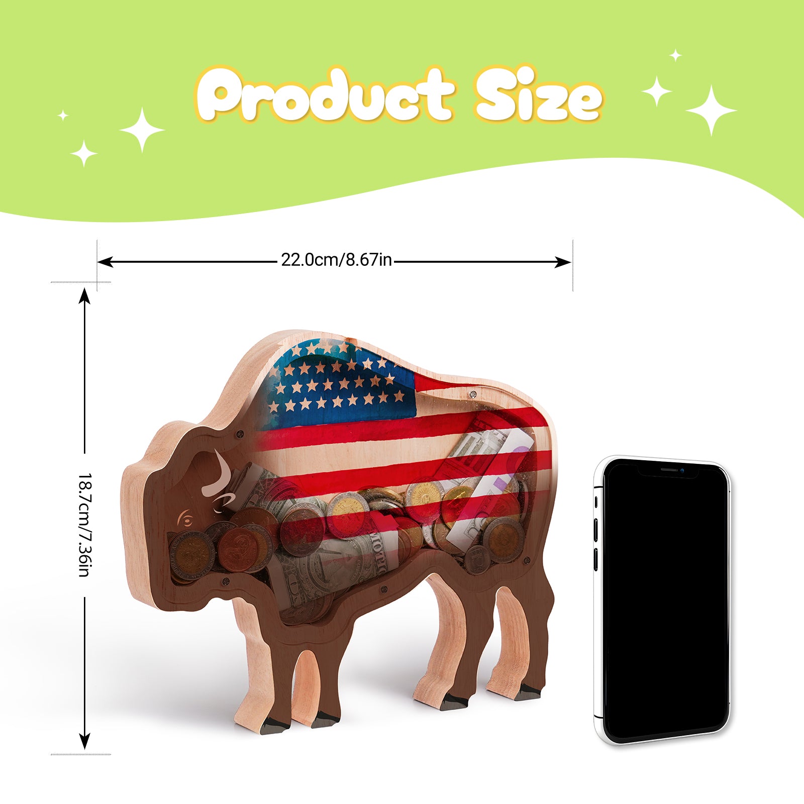 Wooden Bison Piggy Bank – Fun & Safe Money Box for Kids & Bull Lovers