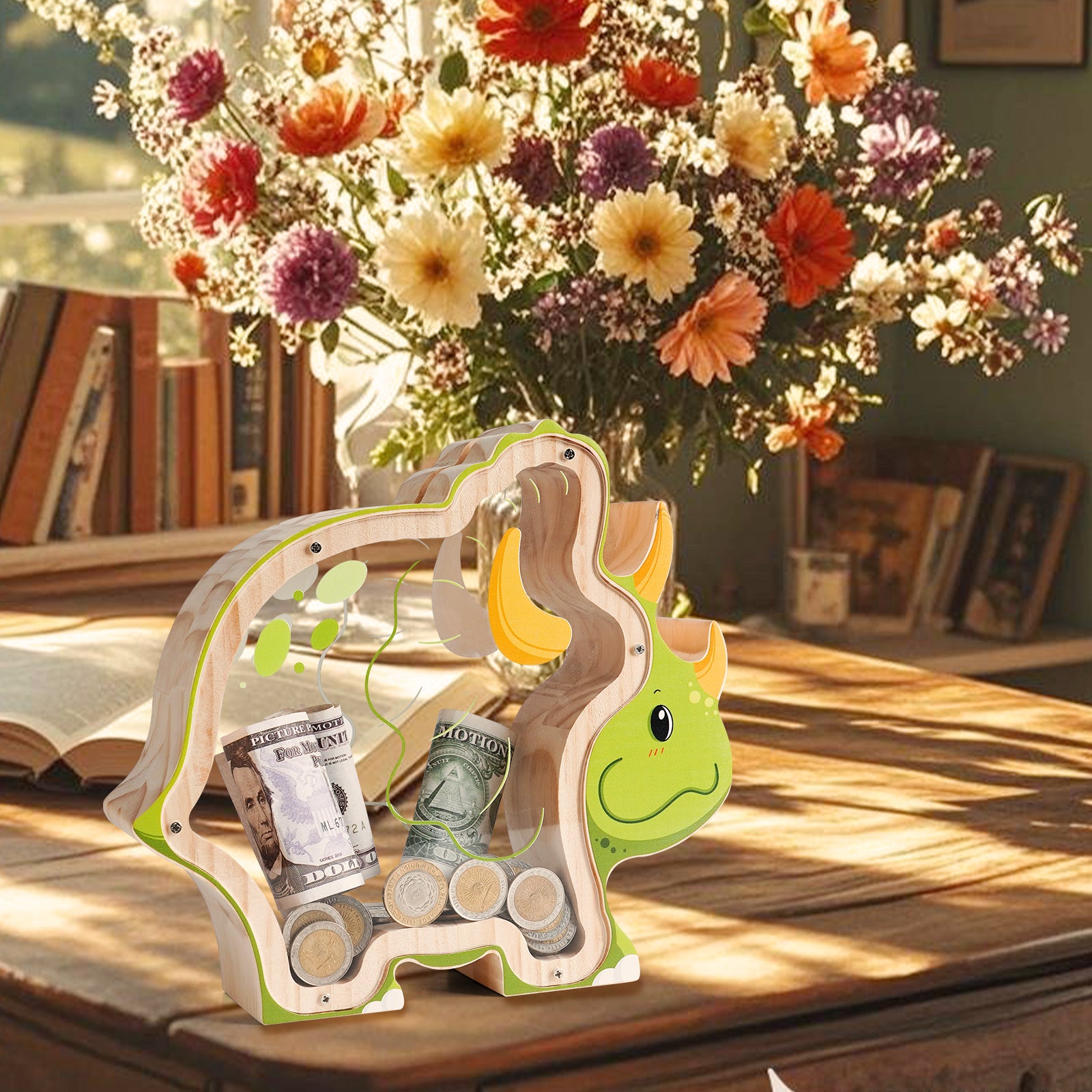 Triceratops Coin Bank: Fun, Hand-Painted, Kids' Room Decor & Gift