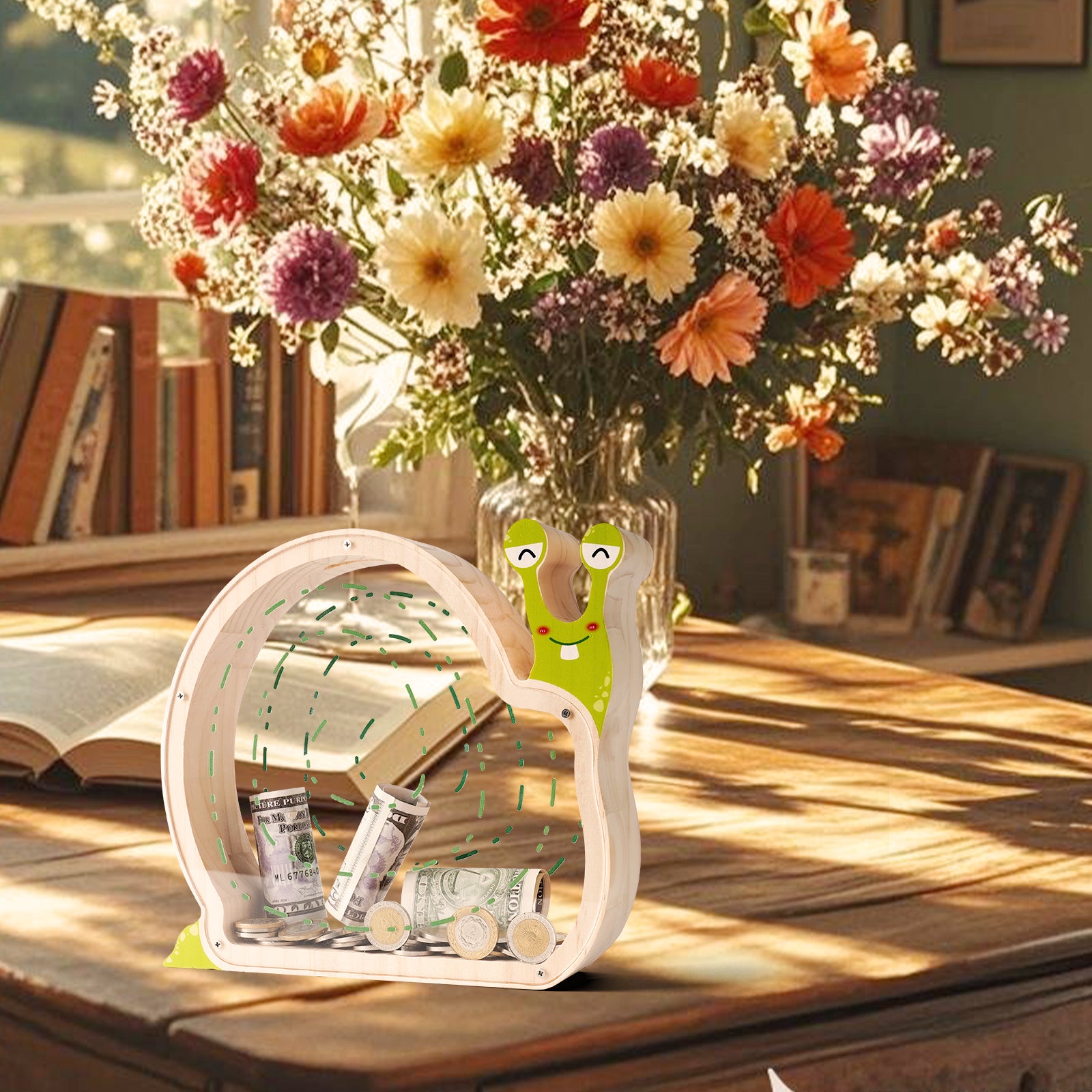 Wooden Snail Coin Bank - Charming Hand-Paintable Money Box & Decorative Gift