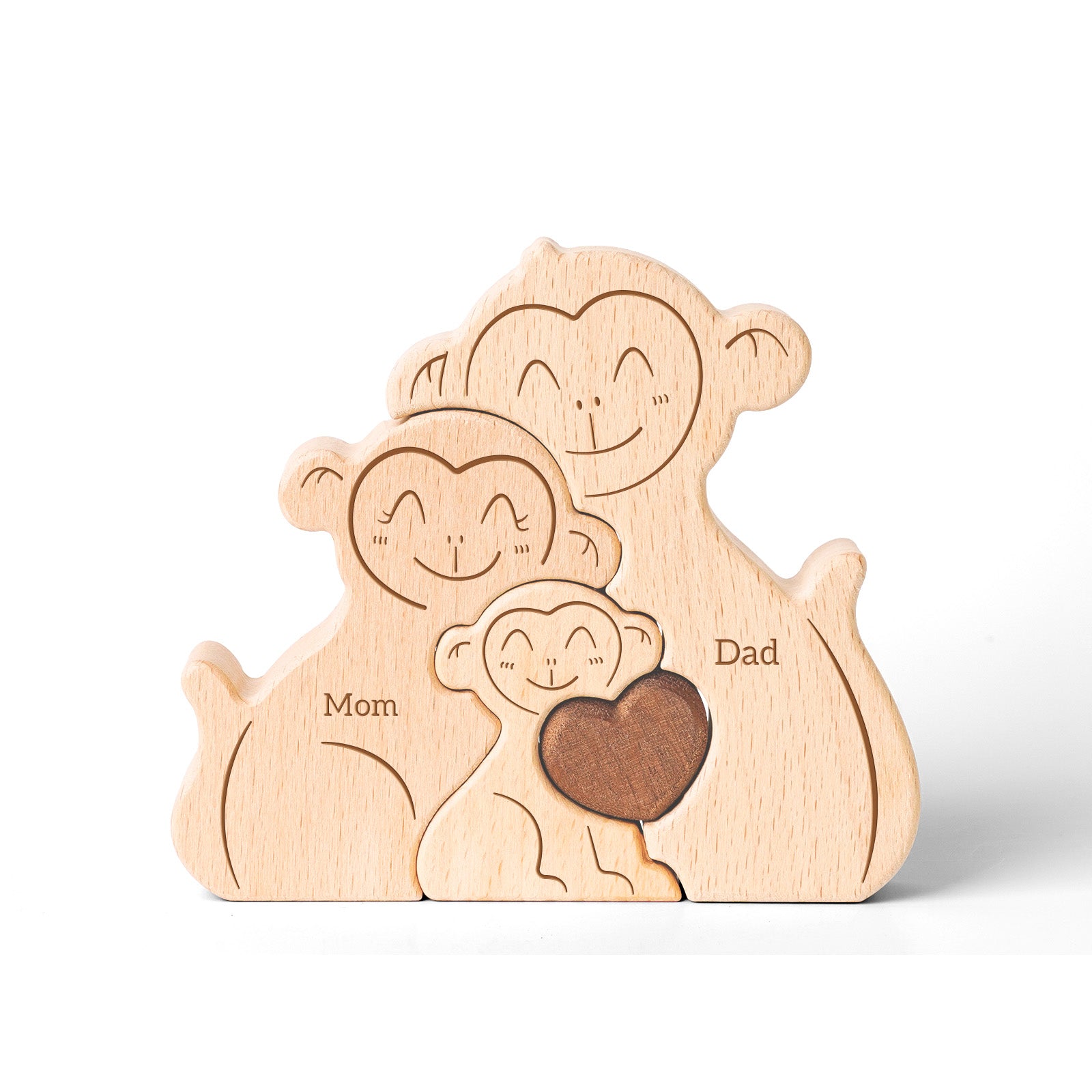 Monkey Family Puzzle: Wooden Decor, Unique Gift for Family Love