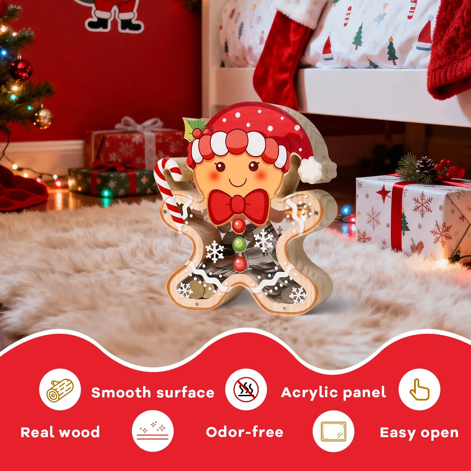 Christmas Wooden Piggy Bank Collection  (Santa, Tree, Reindeer, Gingerbread & Gift Box)
