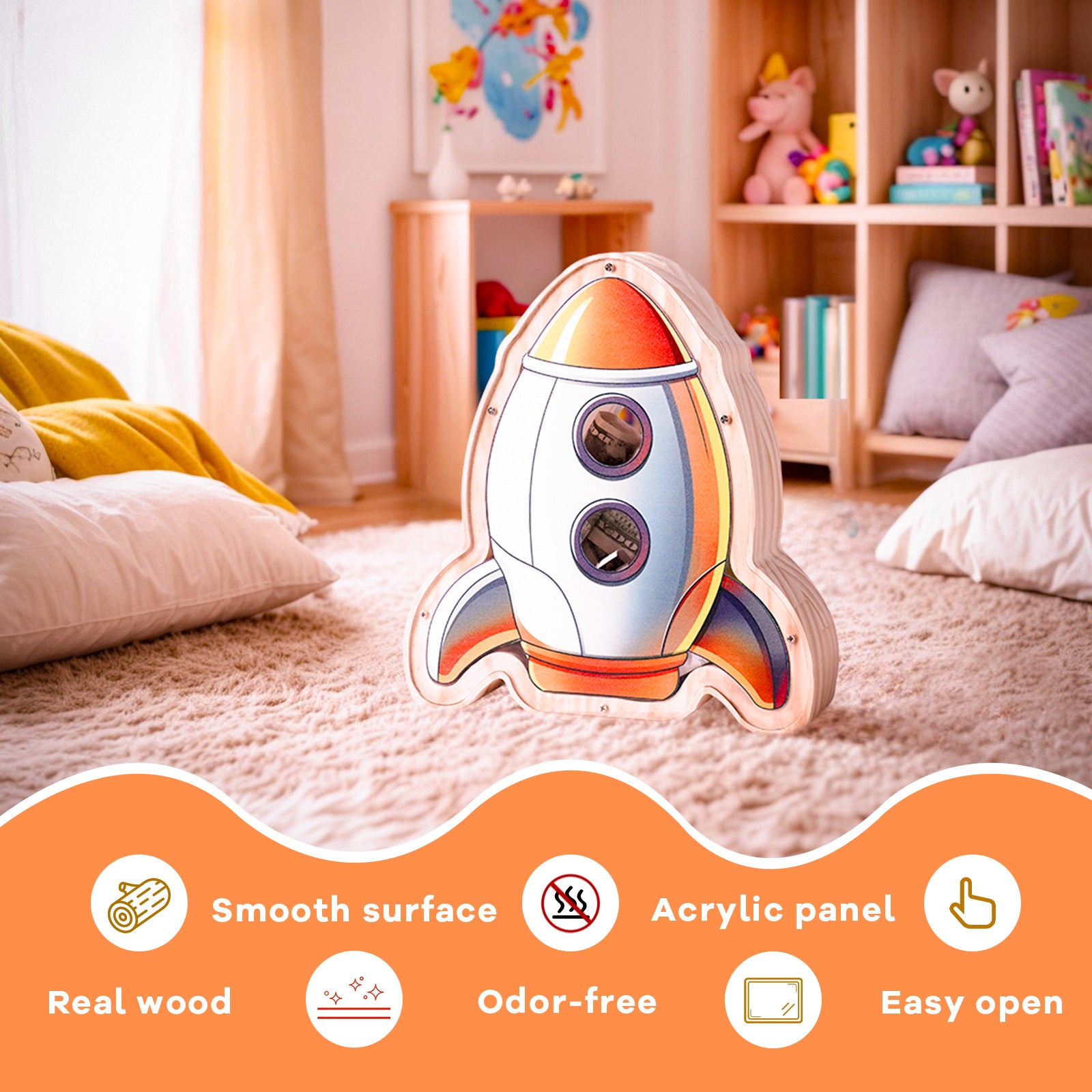 Wooden Rocket Piggy Bank - Blast Off Into Smart Saving!