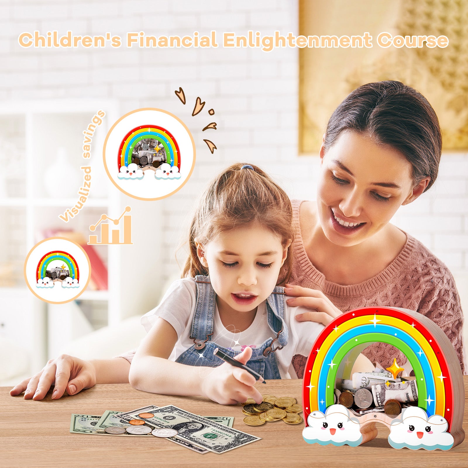 Rainbow Money Bank with Cloud Design – Fun & Cute Coin Bank for Kids