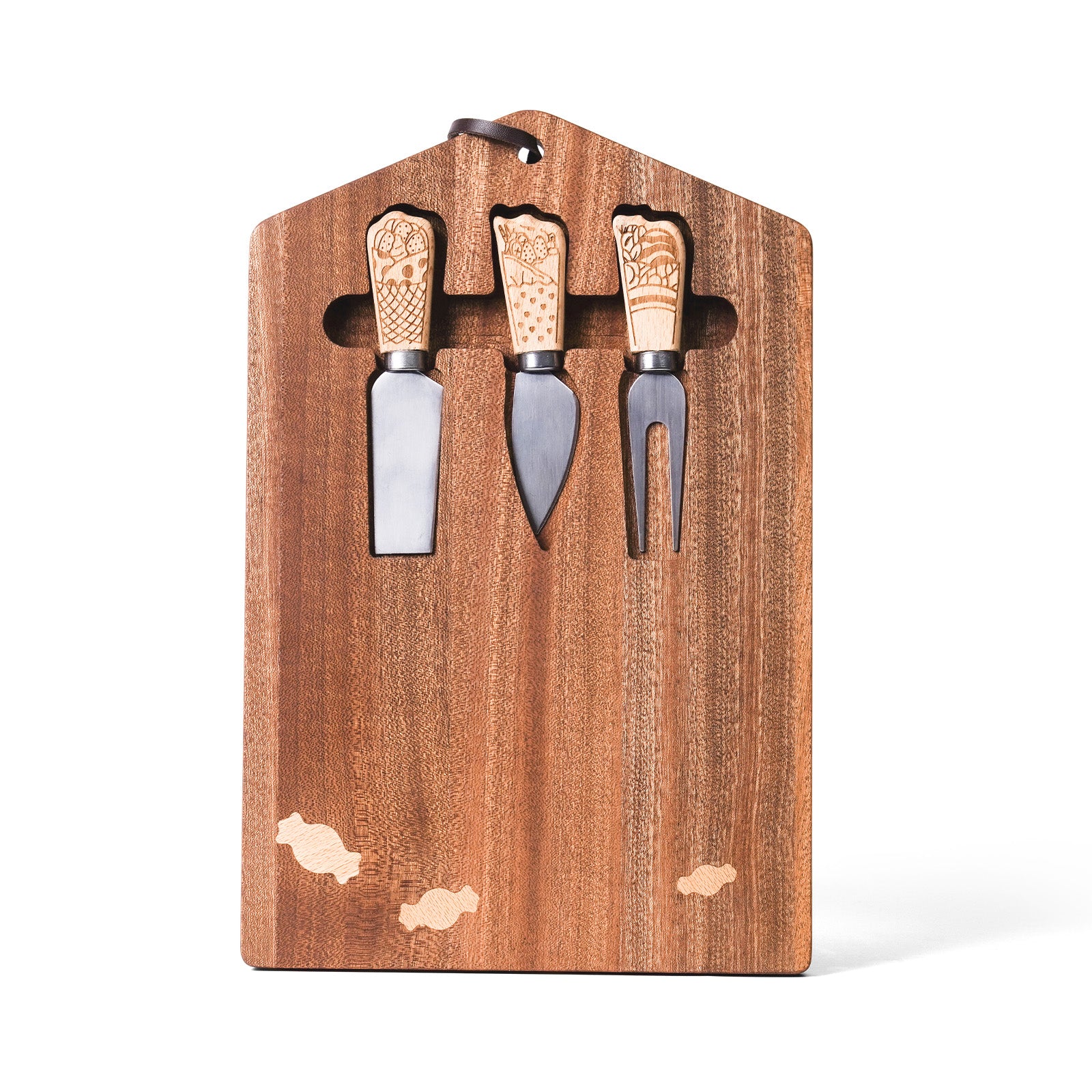 Wooden Cheese Knife Set with Candy-Themed Cutting Board – Fun Gift for Kids & Families