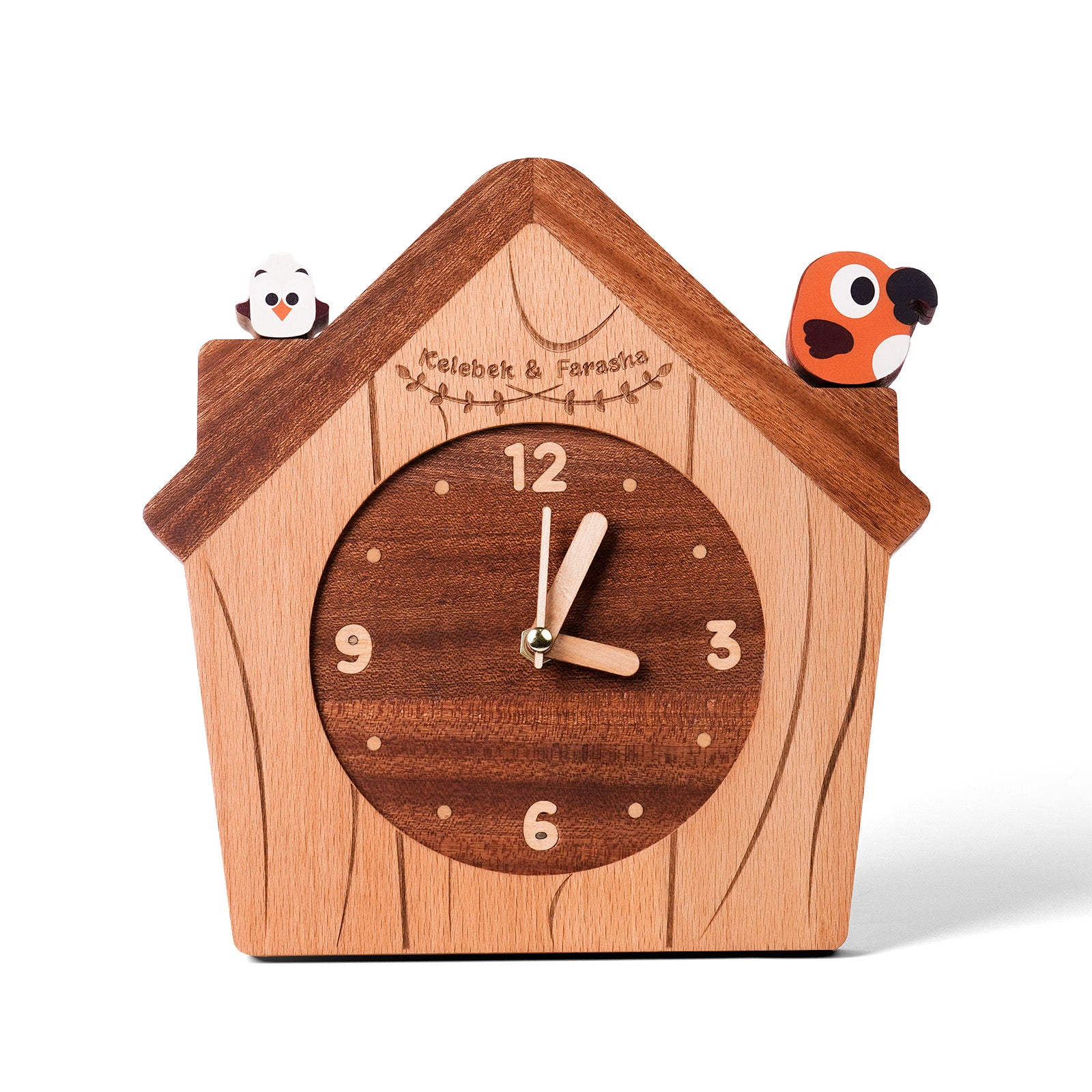 Wooden House Clock with Cute Bird Accents – Charming Kids Room Decor