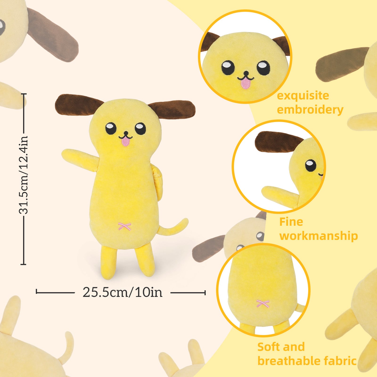 Warm baby dolls, in the shape of yellow dogs, a warm gift for family, friends or yourself