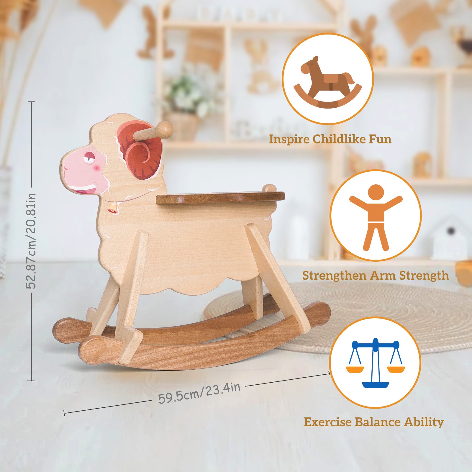 Whimsical Wooden Rocking Sheep - Adorable Ride-On Toy for Toddlers