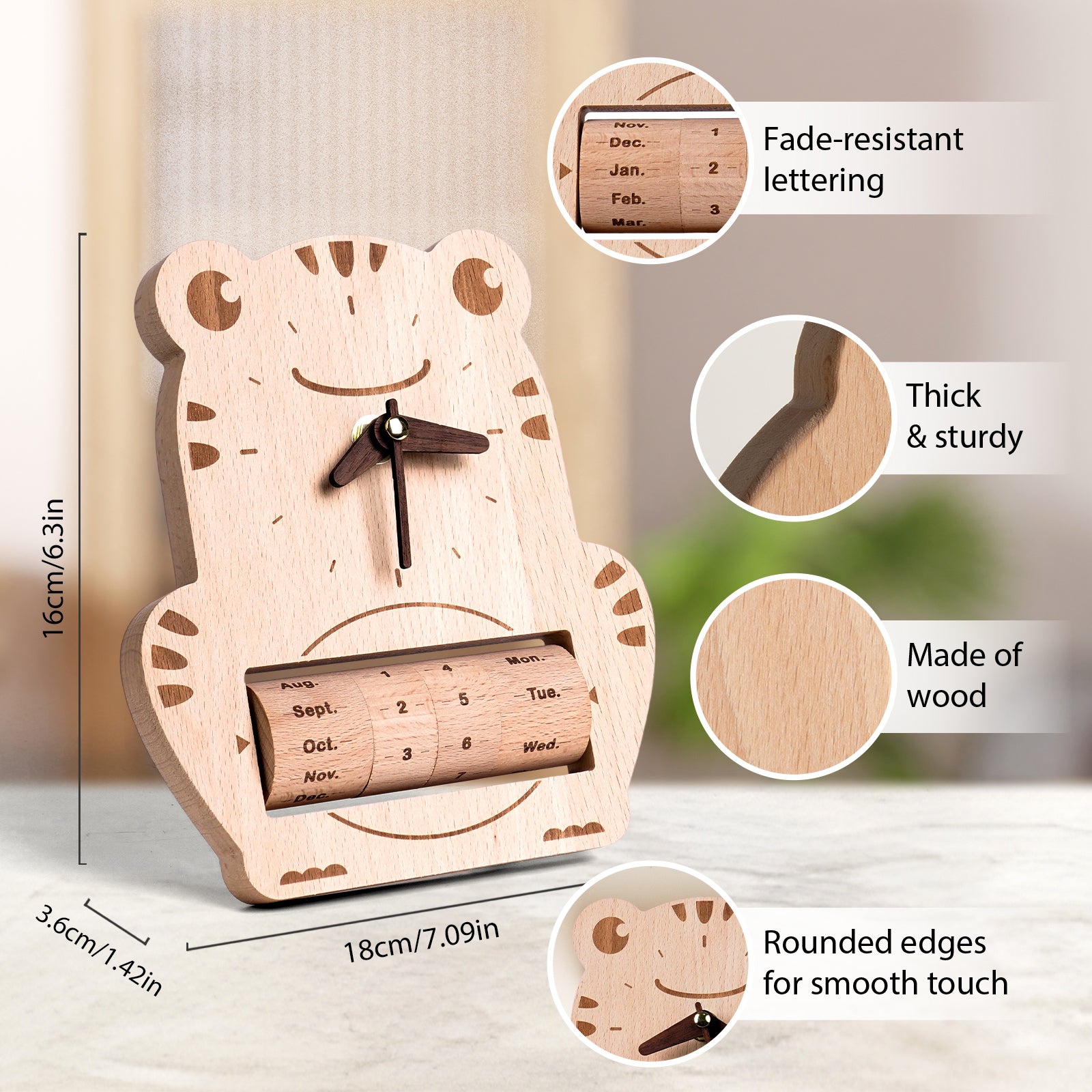 Wooden Frog Calendar Clock - Whimsical Timekeeper & Desk Decor