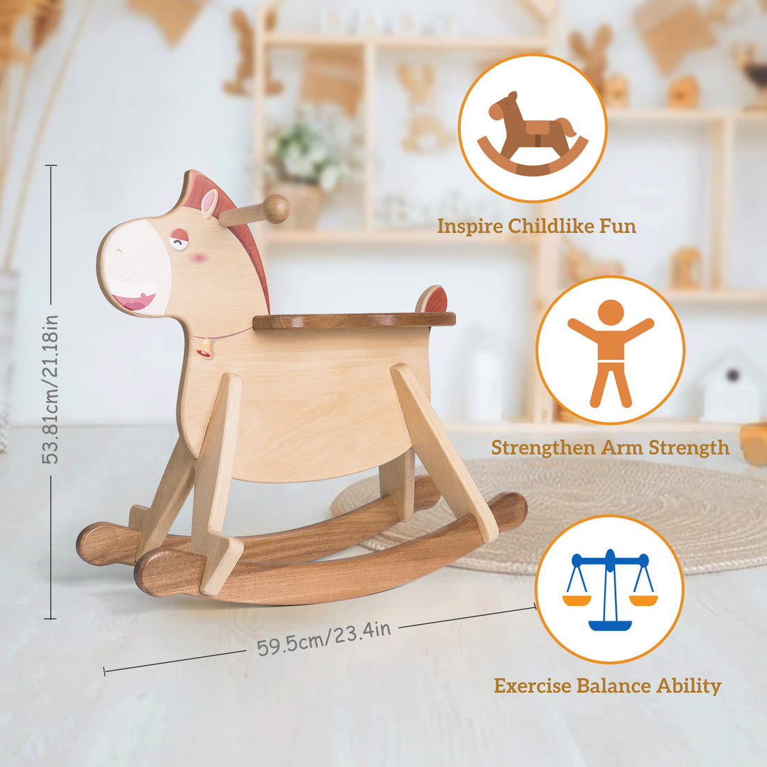 Classic Wooden Rocking Horse - Timeless Ride-On Toy for Toddlers