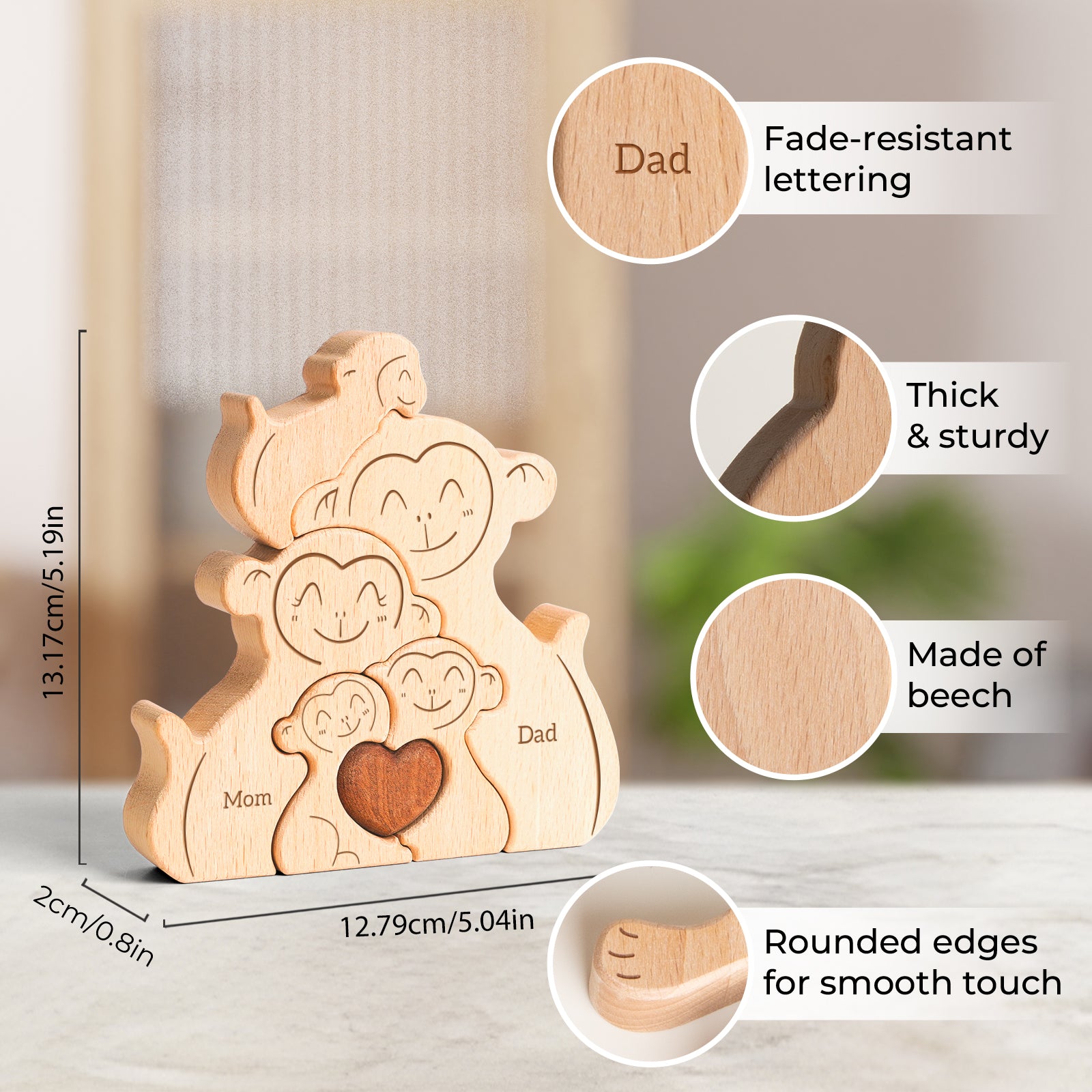 Monkey Family Puzzle: Wooden Decor, Unique Gift for Family Love