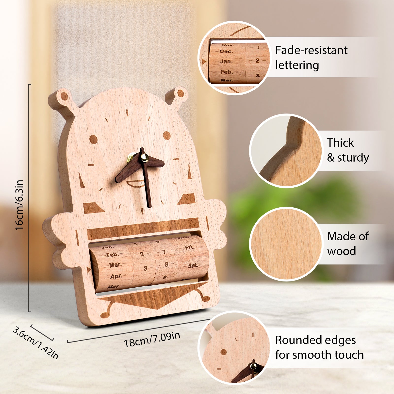 Honeybee Wooden Calendar Clock - Charming Functional Decor & Gift