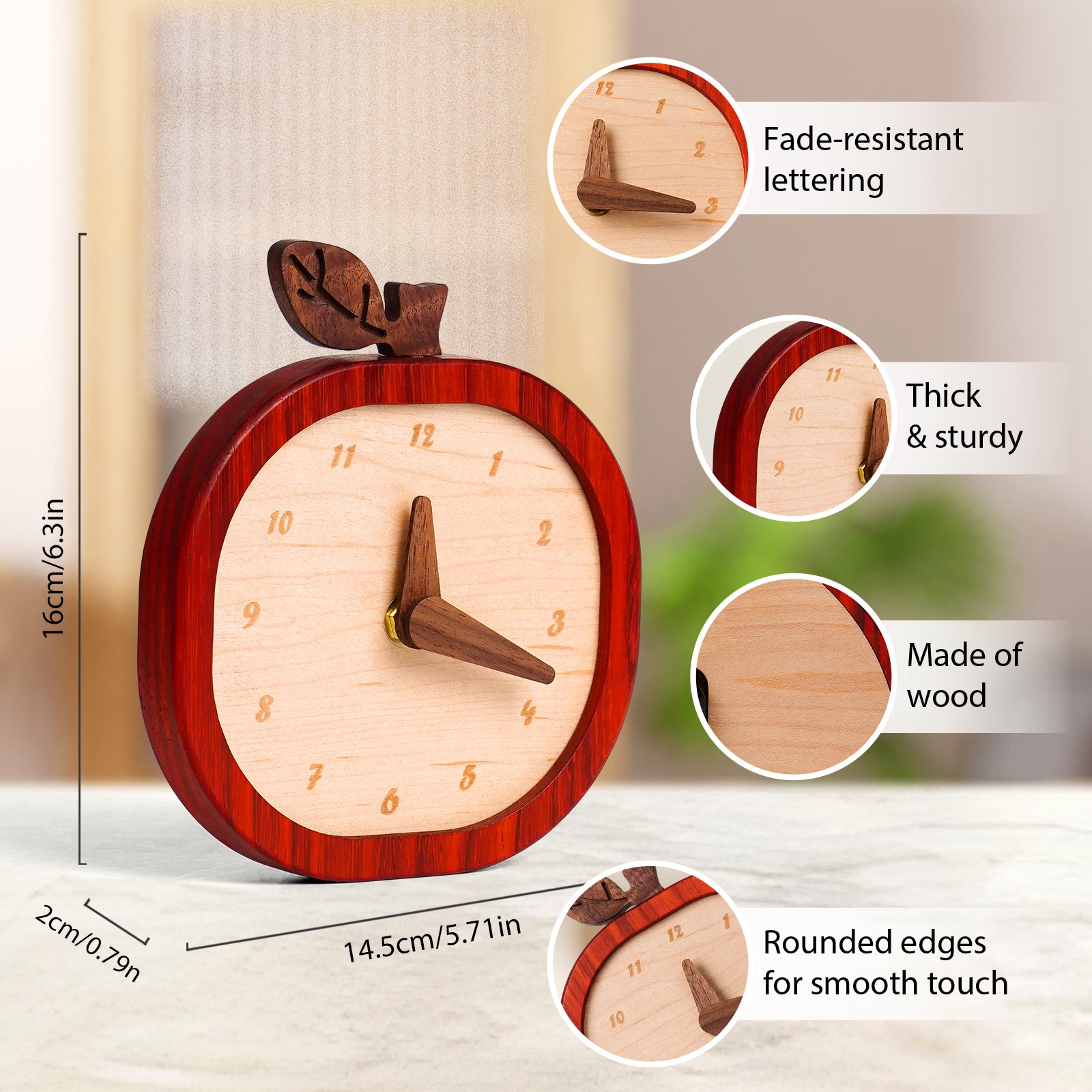 Apple Wooden Desk Clock – Fruit-Inspired Artistry Meets Precision Timekeeping