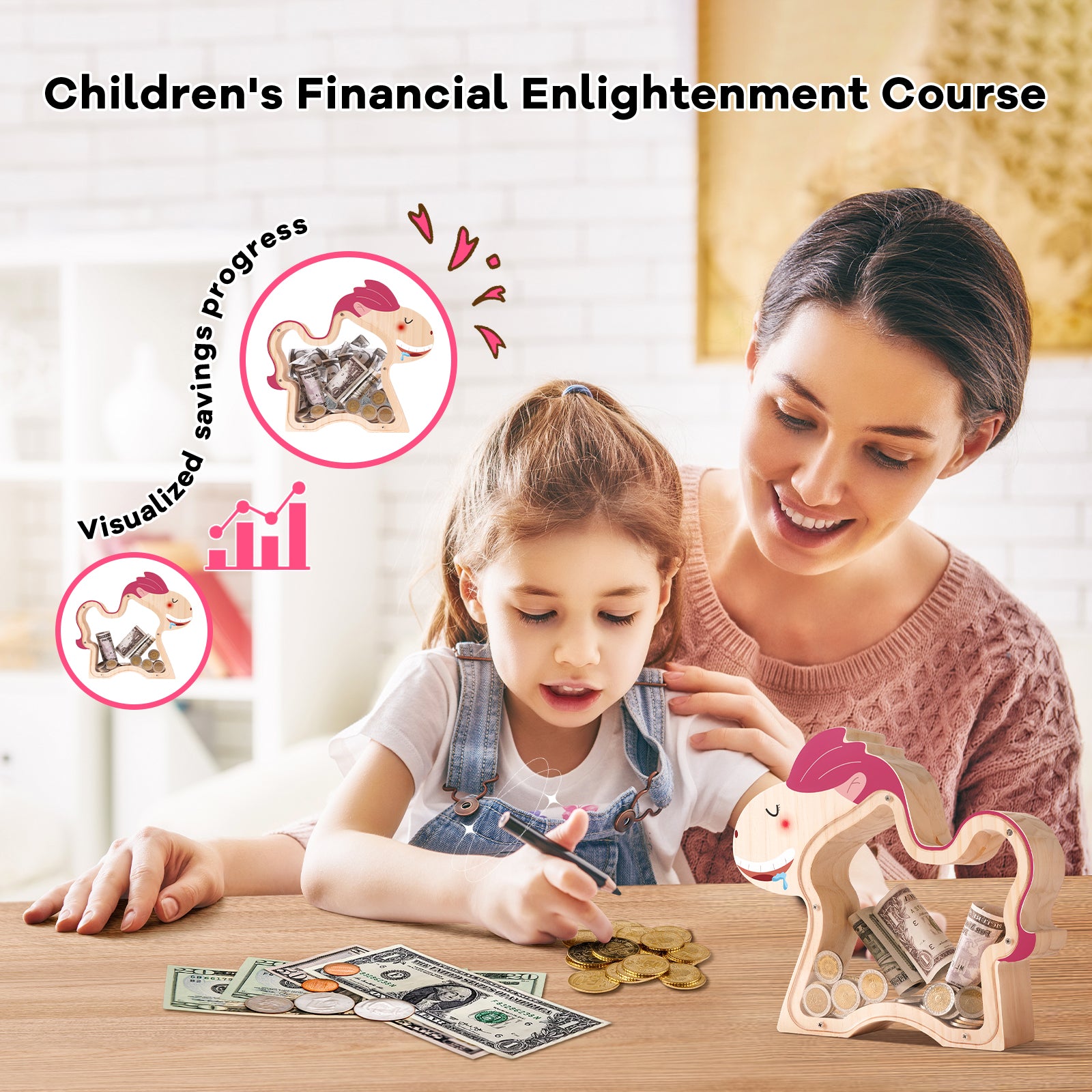 Wooden Horse Piggy Bank: Elegant Money Keeper & Decorative Gift