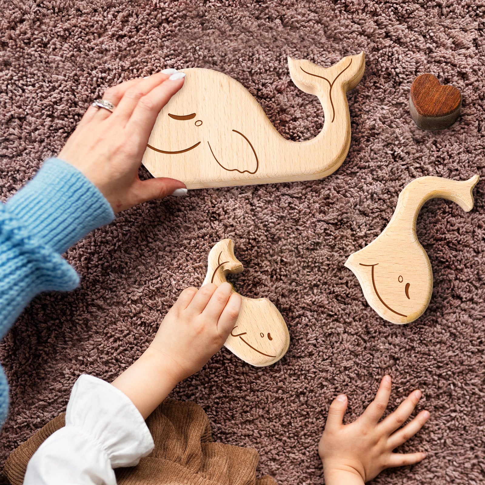 Wooden Whale Family Set - Adorable Home Decor & Meaningful Gift for Loved Ones
