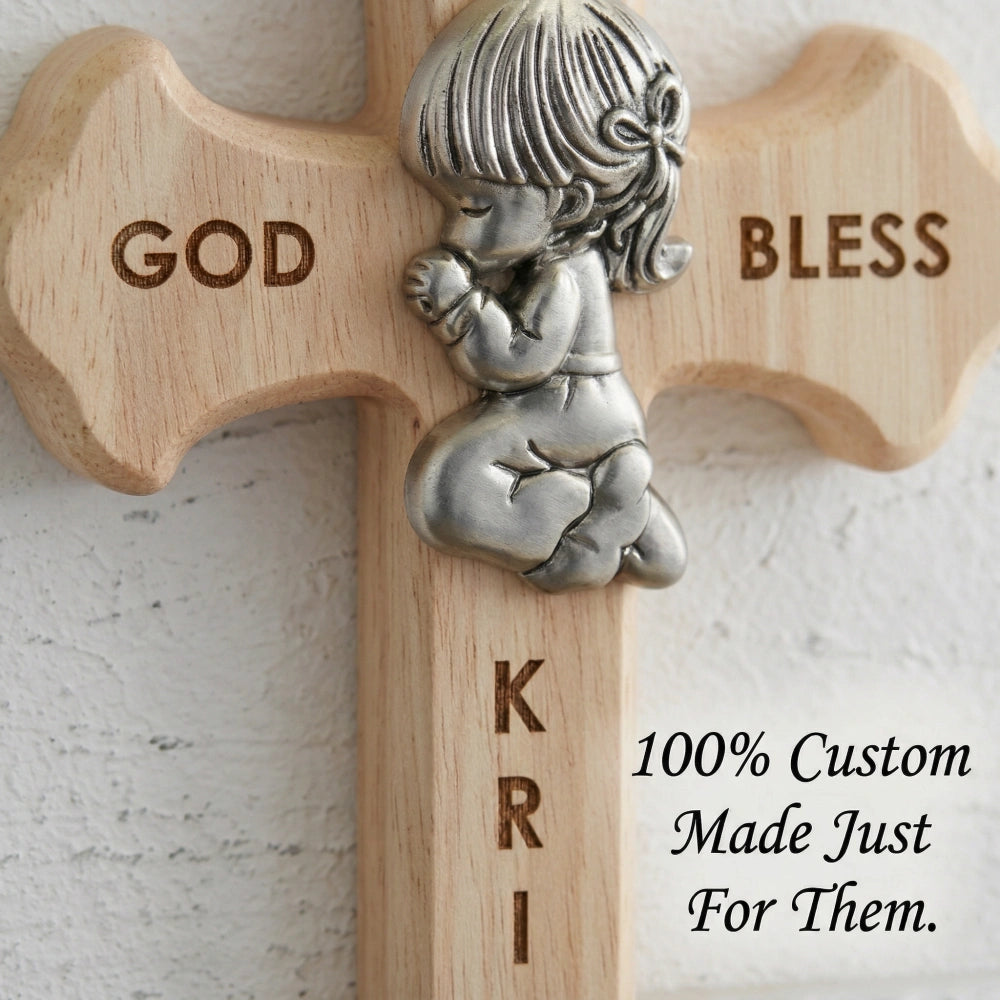Prayerful Child Personalized Wood Cross | Custom Easter & Baptism Keepsake