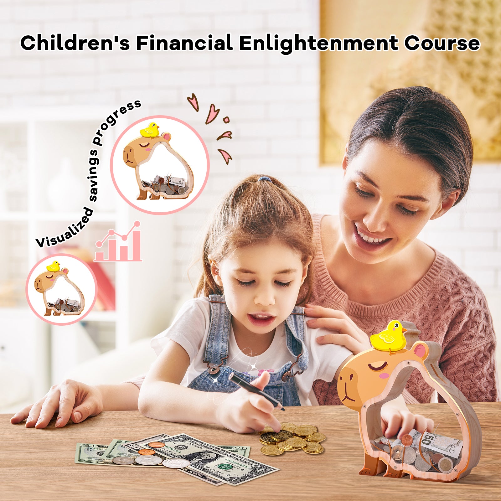 Capybara Money Bank – Double-Sided Transparent Coin Bank for Kids