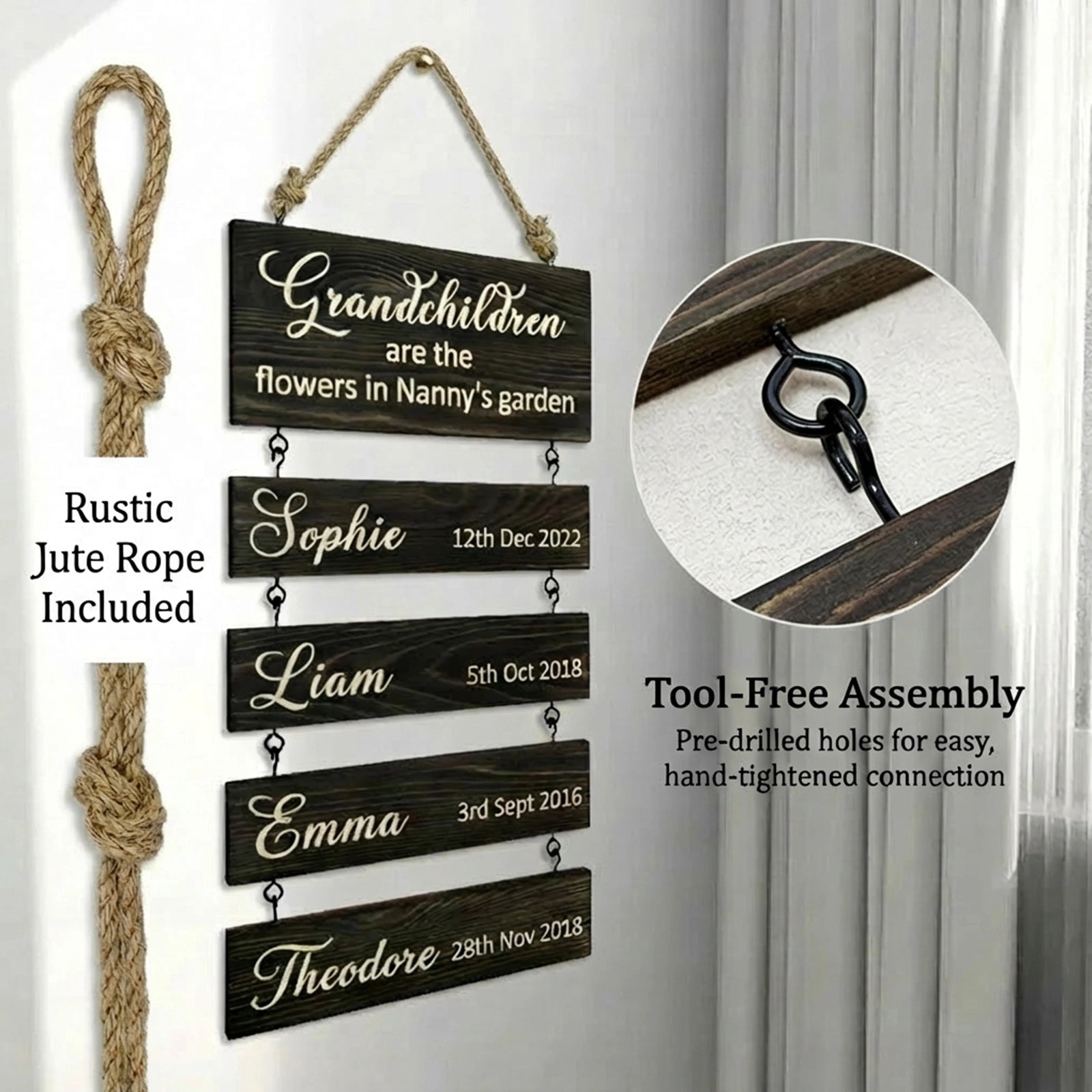 Personalised Family & Grandchildren Wooden Plaque | Deep Engraved Edition