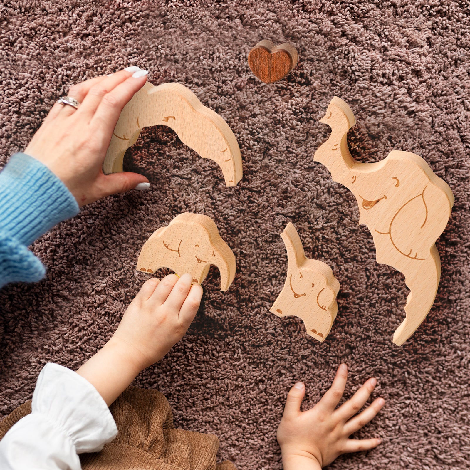 Wooden Elephant Family Set - Heartwarming Keepsake & Personalized Home Decor