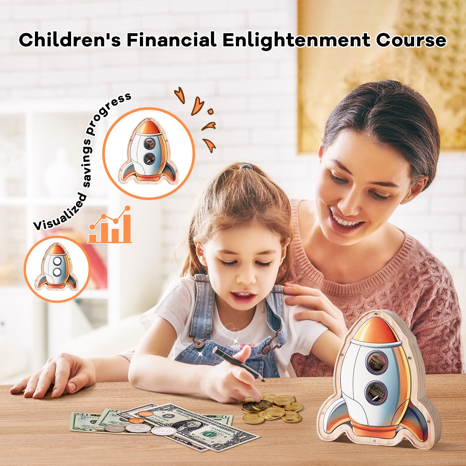 Wooden Rocket Piggy Bank - Blast Off Into Smart Saving!