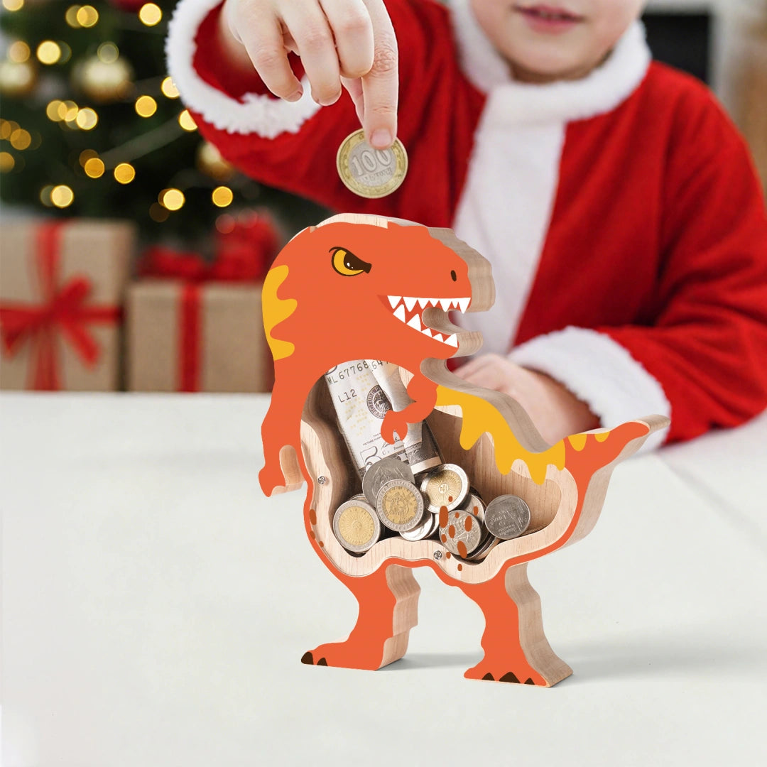 Wooden Dinosaur Piggy Banks for Kids, T-Rex Unbreakable Coin Bank with Acrylic Panels, Toddler Dino Money Bank for Boys Girls, Large Saving Coin Jar for Birthday, Christmas Décor