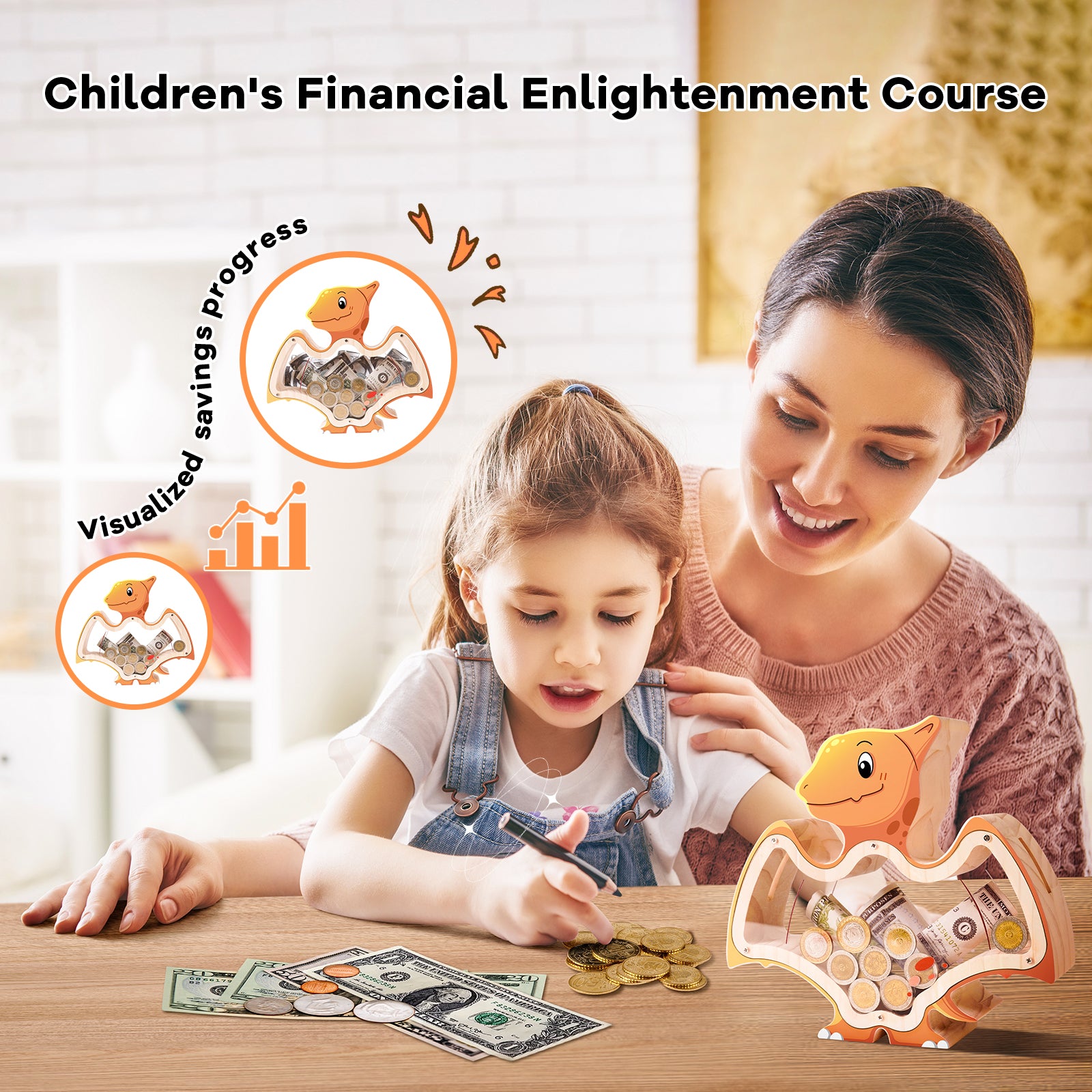 Wooden Pterosaur Piggy Bank: Prehistoric Savings Adventure for Dino Lovers