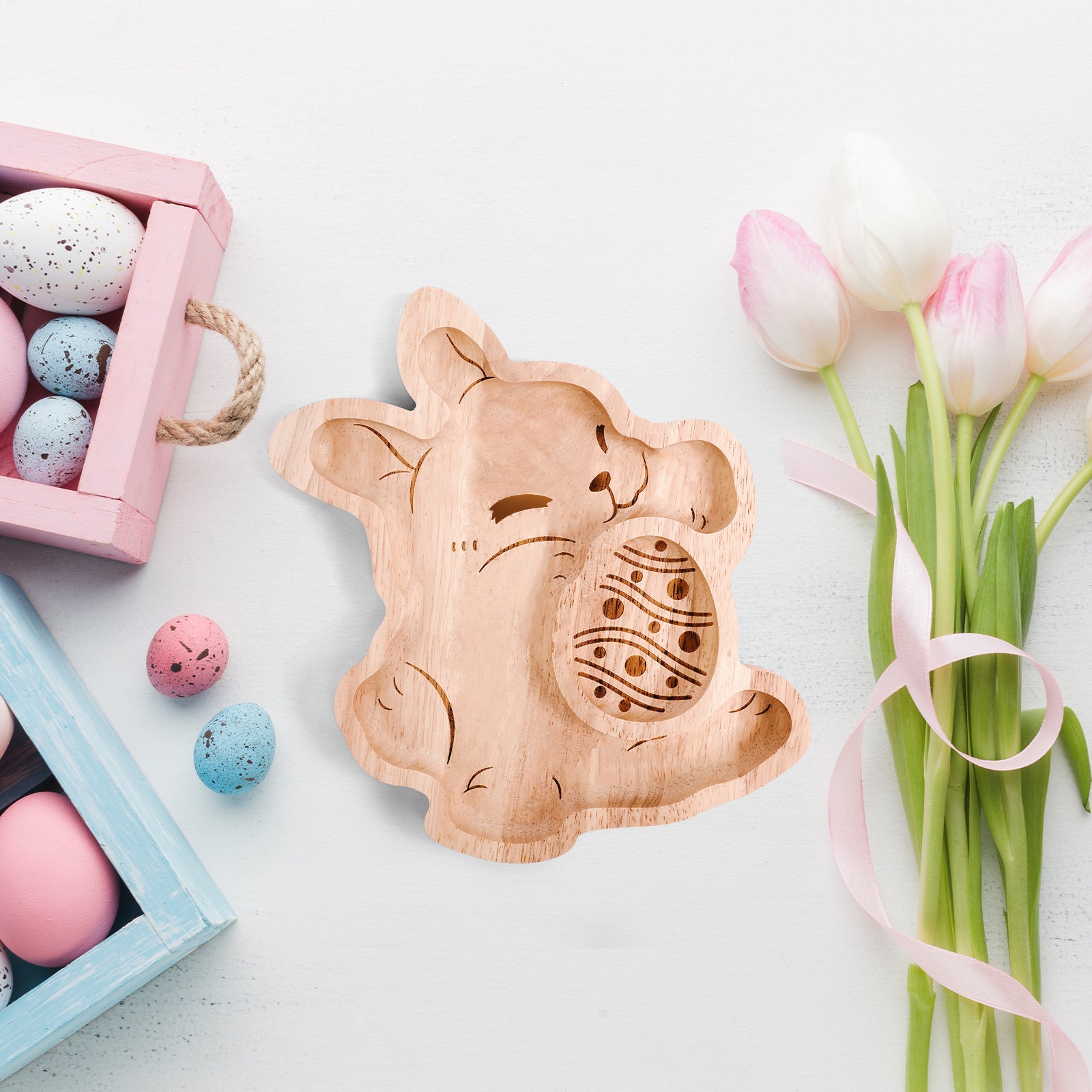 Easter Bunny Wooden Tray: Charming Spring Decor & Functional Gift