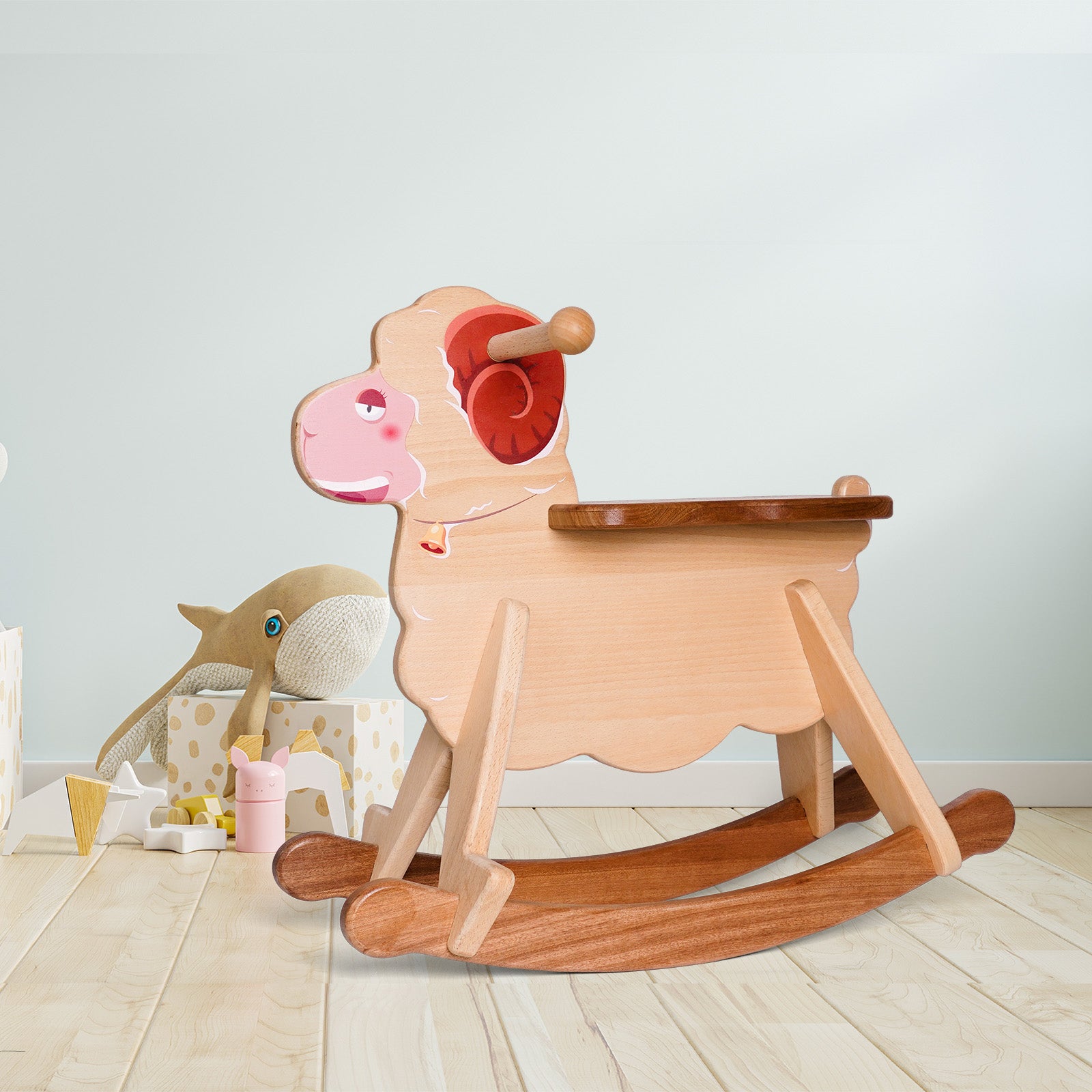 Whimsical Wooden Rocking Sheep - Adorable Ride-On Toy for Toddlers