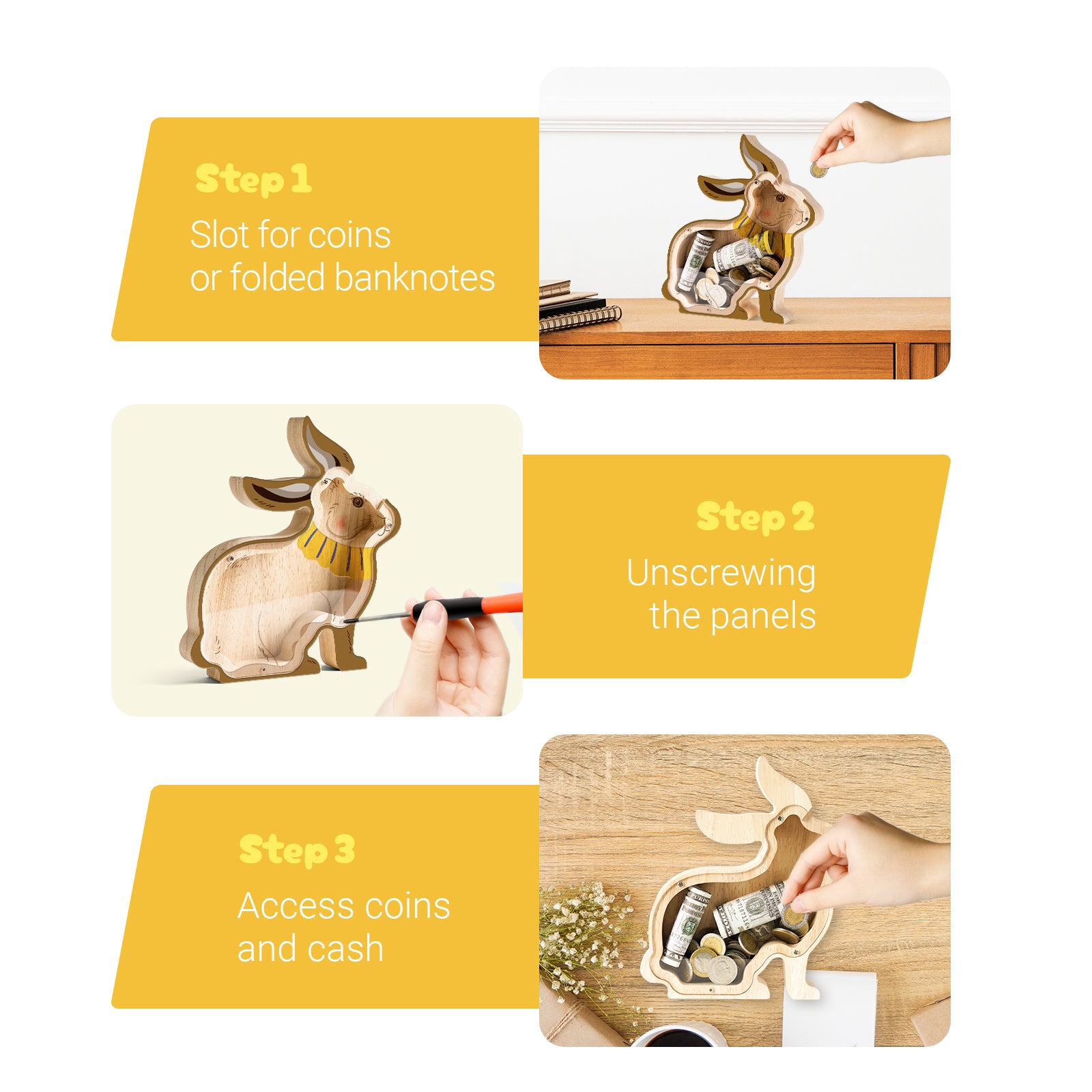 Adorable Wooden Rabbit Piggy Bank: Whimsical Savings for Kids & Bunny Lovers