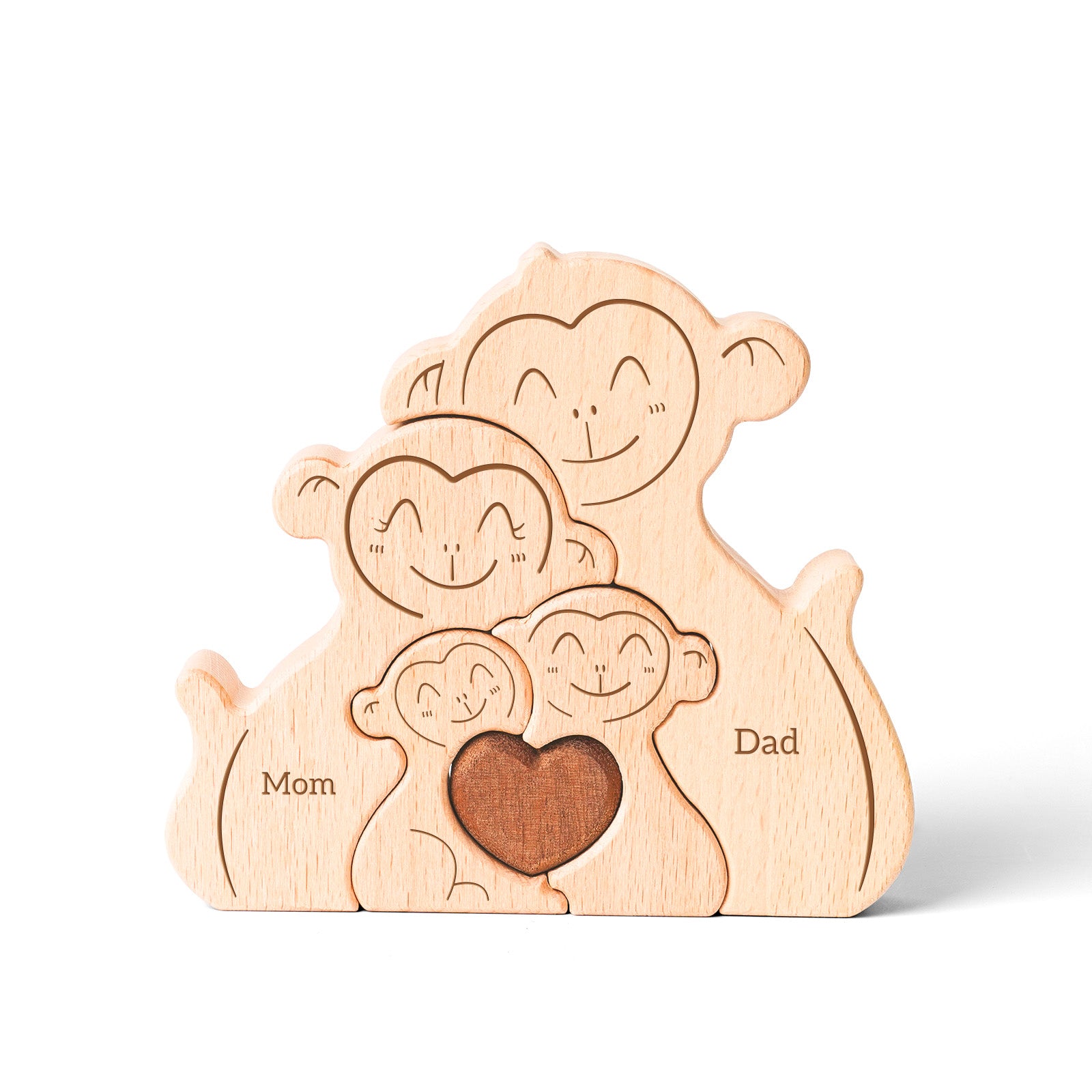 Monkey Family Puzzle: Wooden Decor, Unique Gift for Family Love