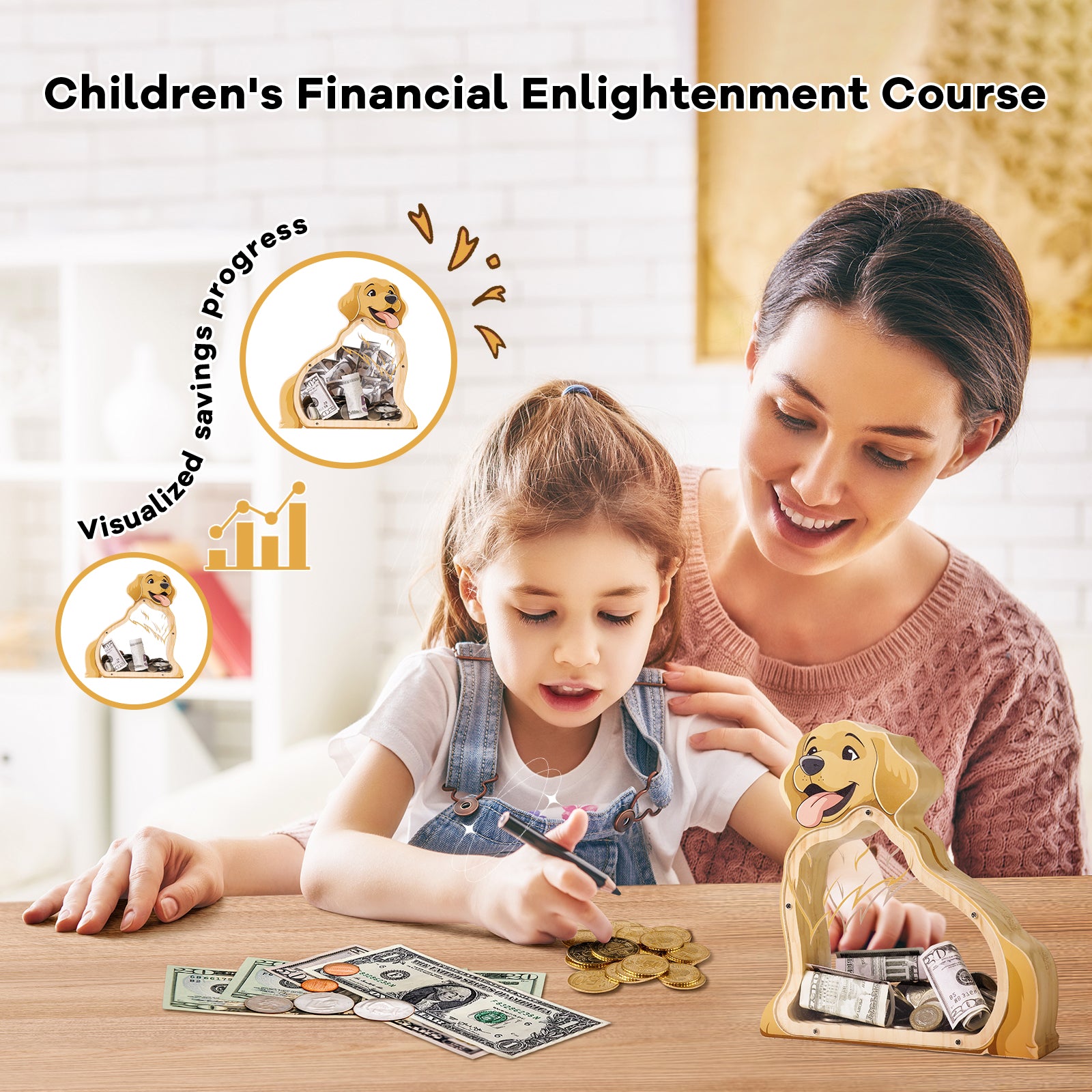 Adorable & Functional Wooden Dog Piggy Bank – Perfect Gift for Kids & Adults