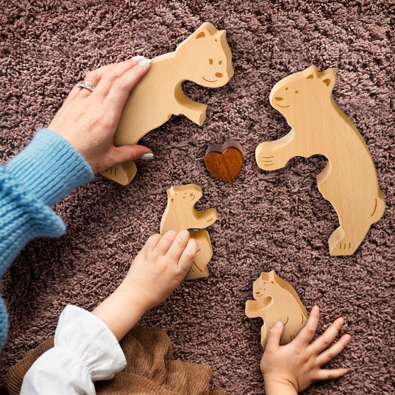 Wooden Bear Family Set - Adorable Personalized Home Decor & Heartwarming Gift