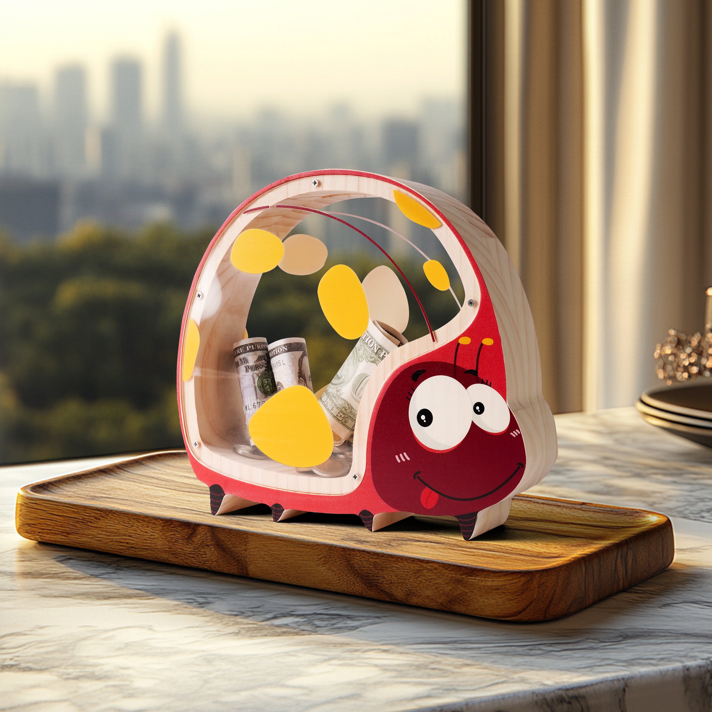Wooden Ladybug Piggy Bank - Adorable & Educational Money Box for Kids