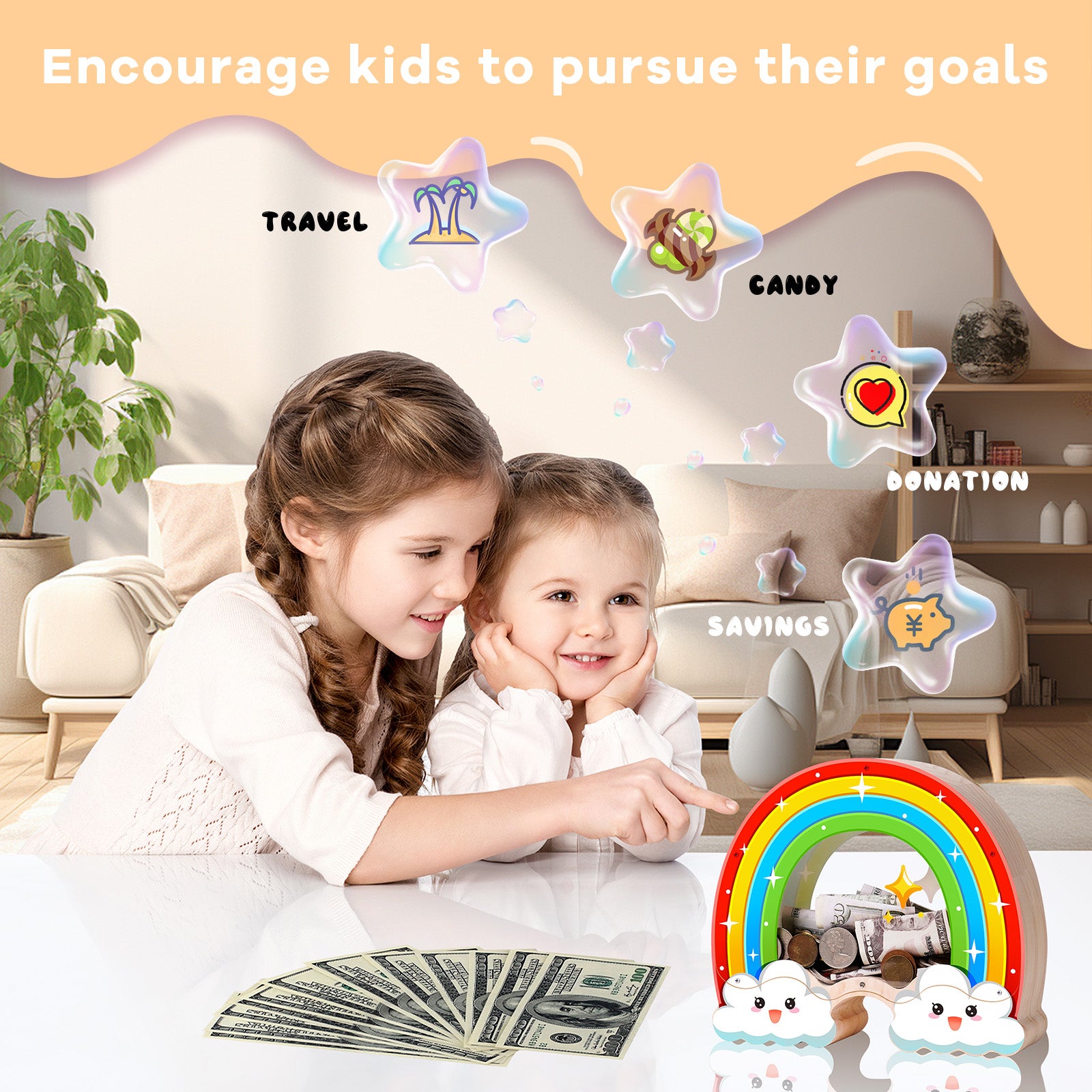 Rainbow Money Bank with Cloud Design – Fun & Cute Coin Bank for Kids