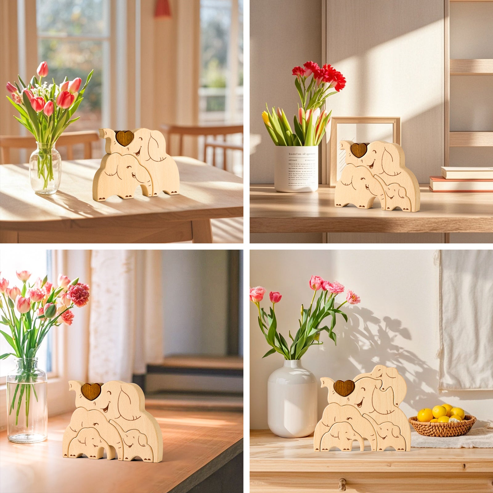 Wooden Elephant Family Set - Heartwarming Keepsake & Personalized Home Decor