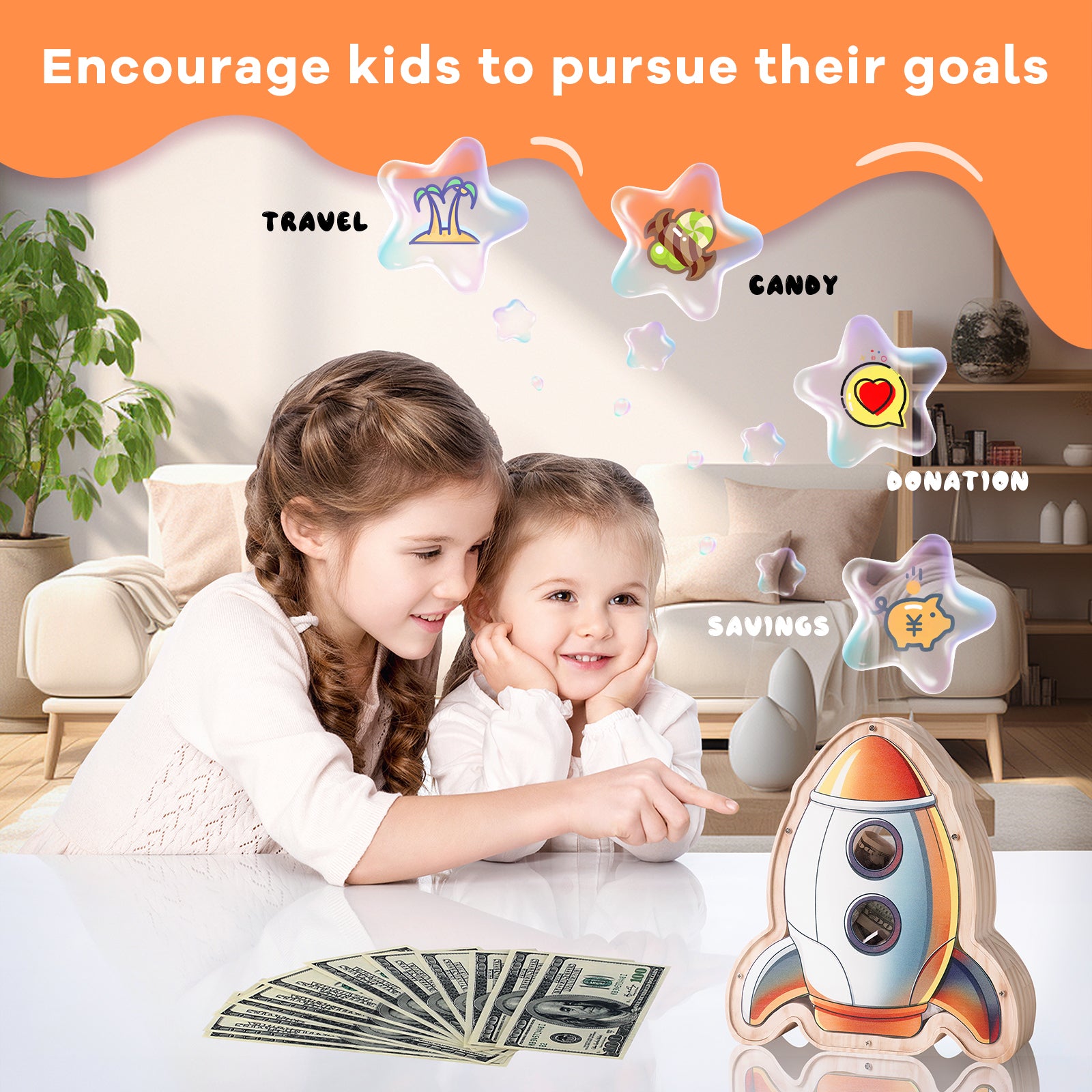 Wooden Rocket Piggy Bank - Blast Off Into Smart Saving!