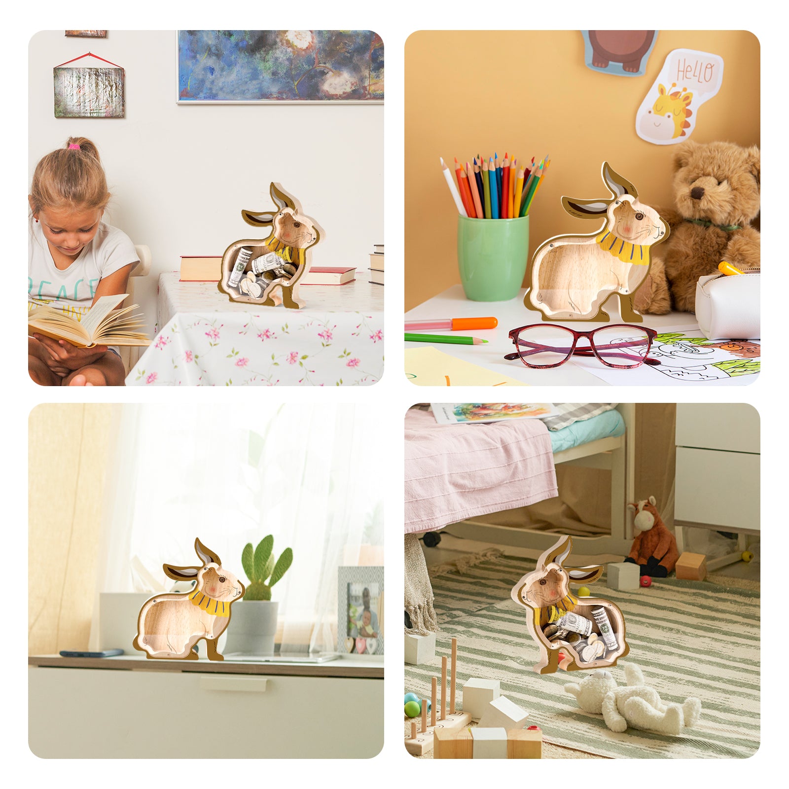 Adorable Wooden Rabbit Piggy Bank: Whimsical Savings for Kids & Bunny Lovers