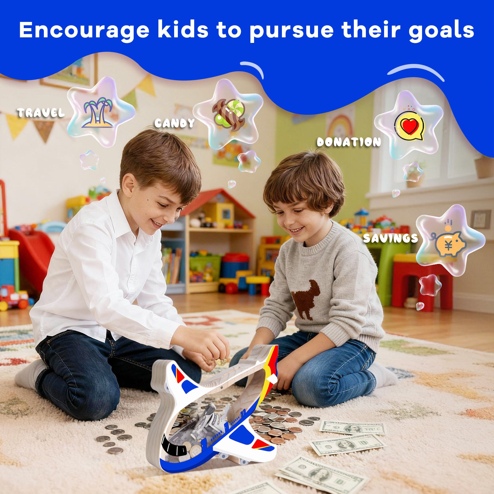 Airplane-Shaped Wooden Piggy Bank – Unique Coin & Cash Saver for Kids, Fun Savings Jar for Boys and Girls