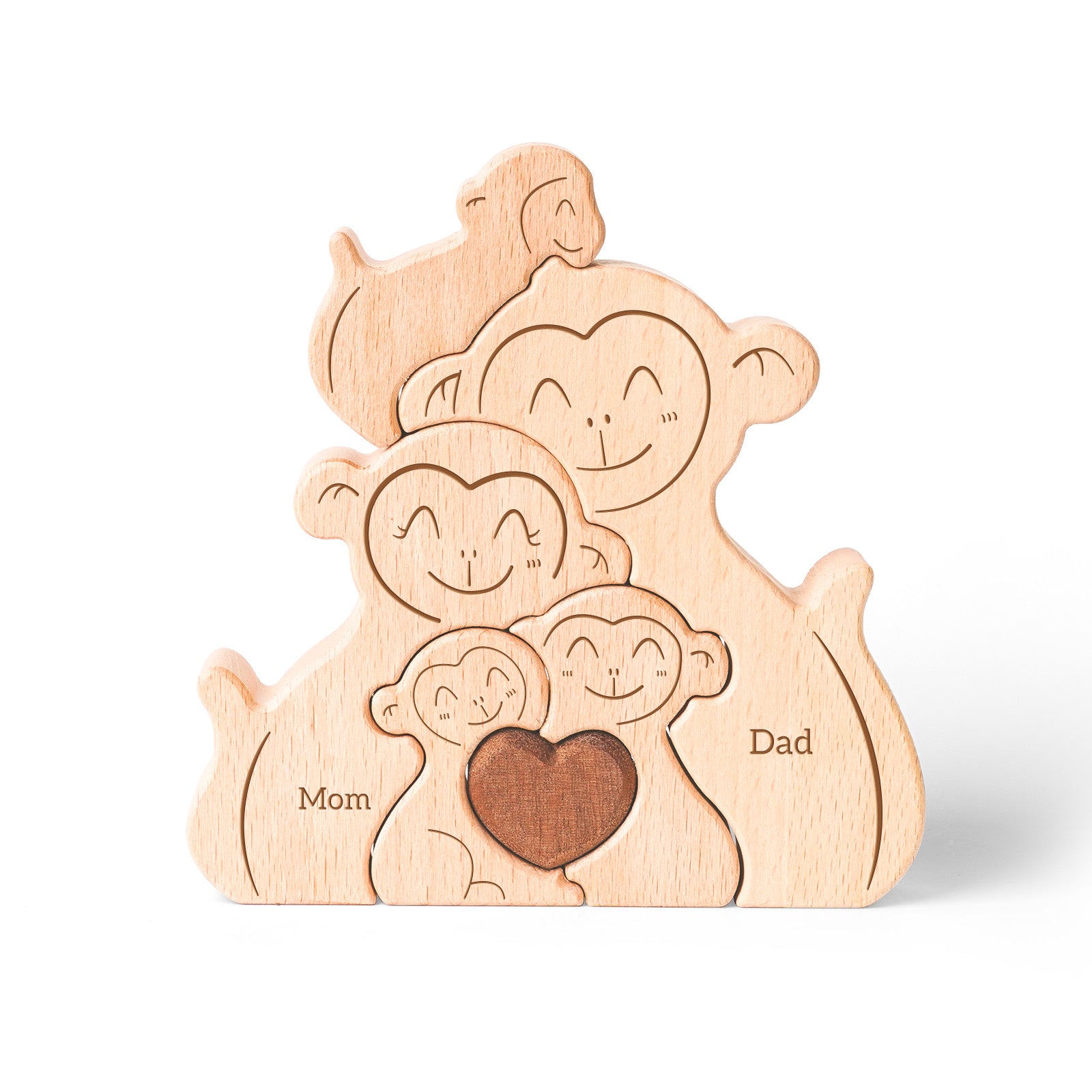Monkey Family Puzzle: Wooden Decor, Unique Gift for Family Love