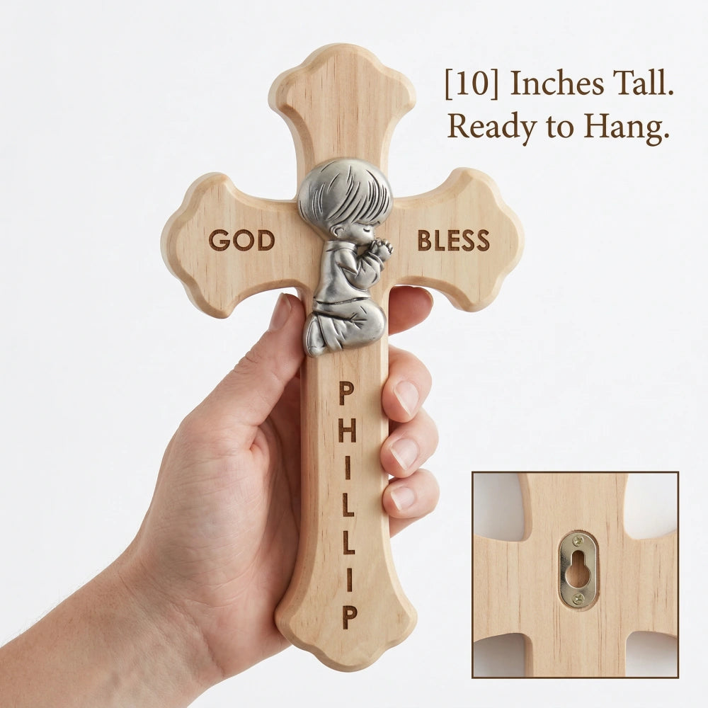 Prayerful Child Personalized Wood Cross | Custom Easter & Baptism Keepsake