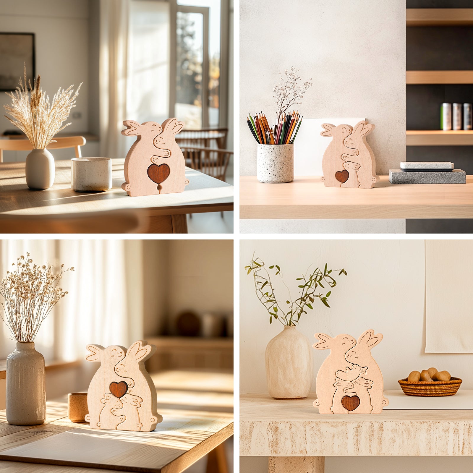 Wooden Rabbit Family Set - Heartwarming Home Decor & Personalized Gift for Every Occasion