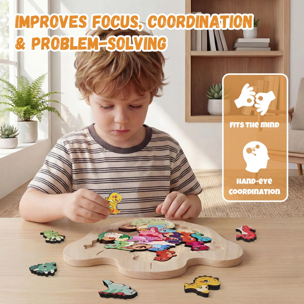 Roar-some Dino Big-Piece Wooden Puzzle | Prehistoric Adventure Toy for Toddlers